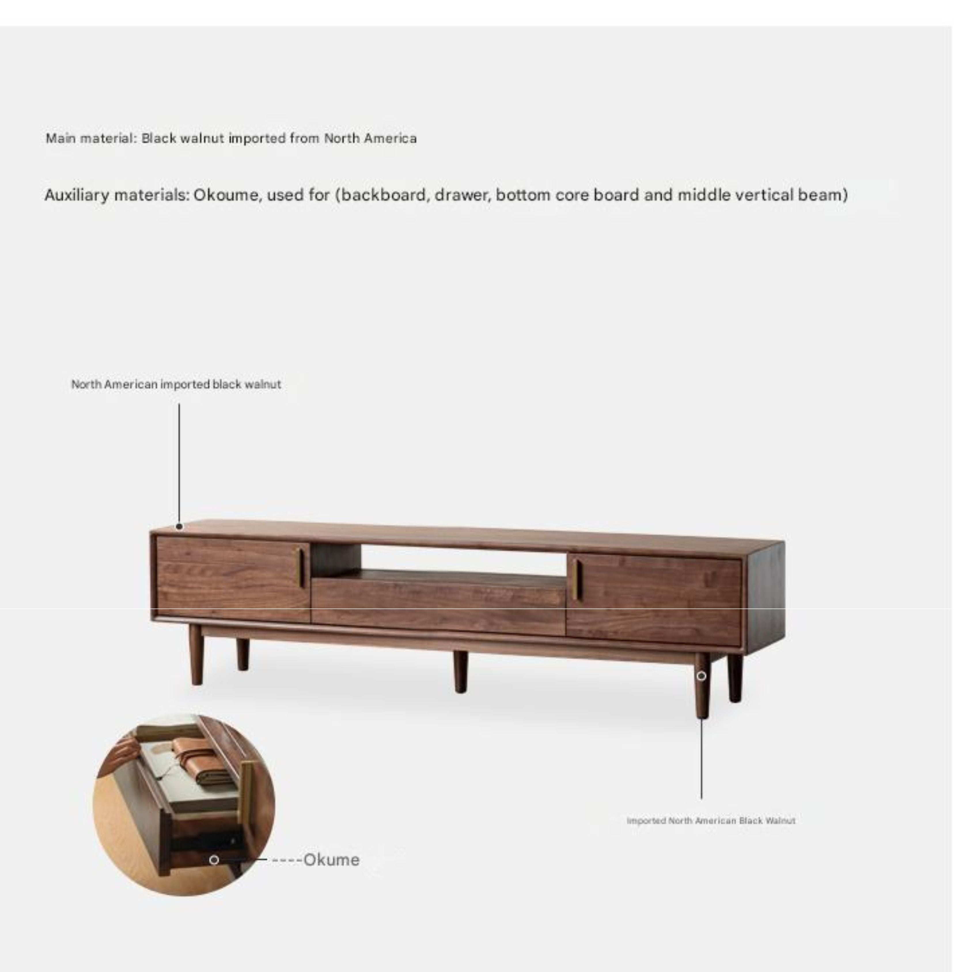 Black Walnut Solid Wood TV Stand Cabinet