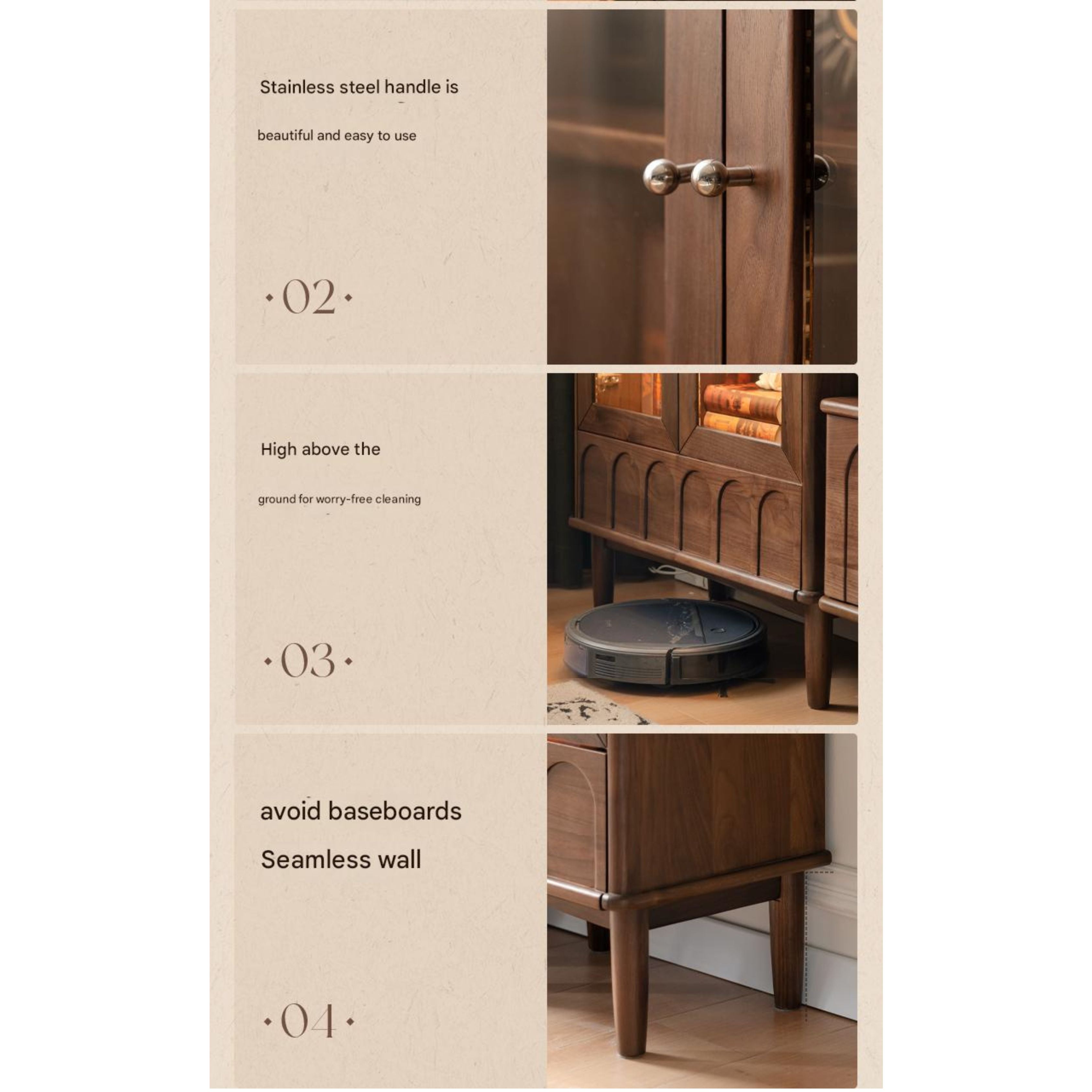 Black Walnut Solid Wood French Retro Side Cabinet