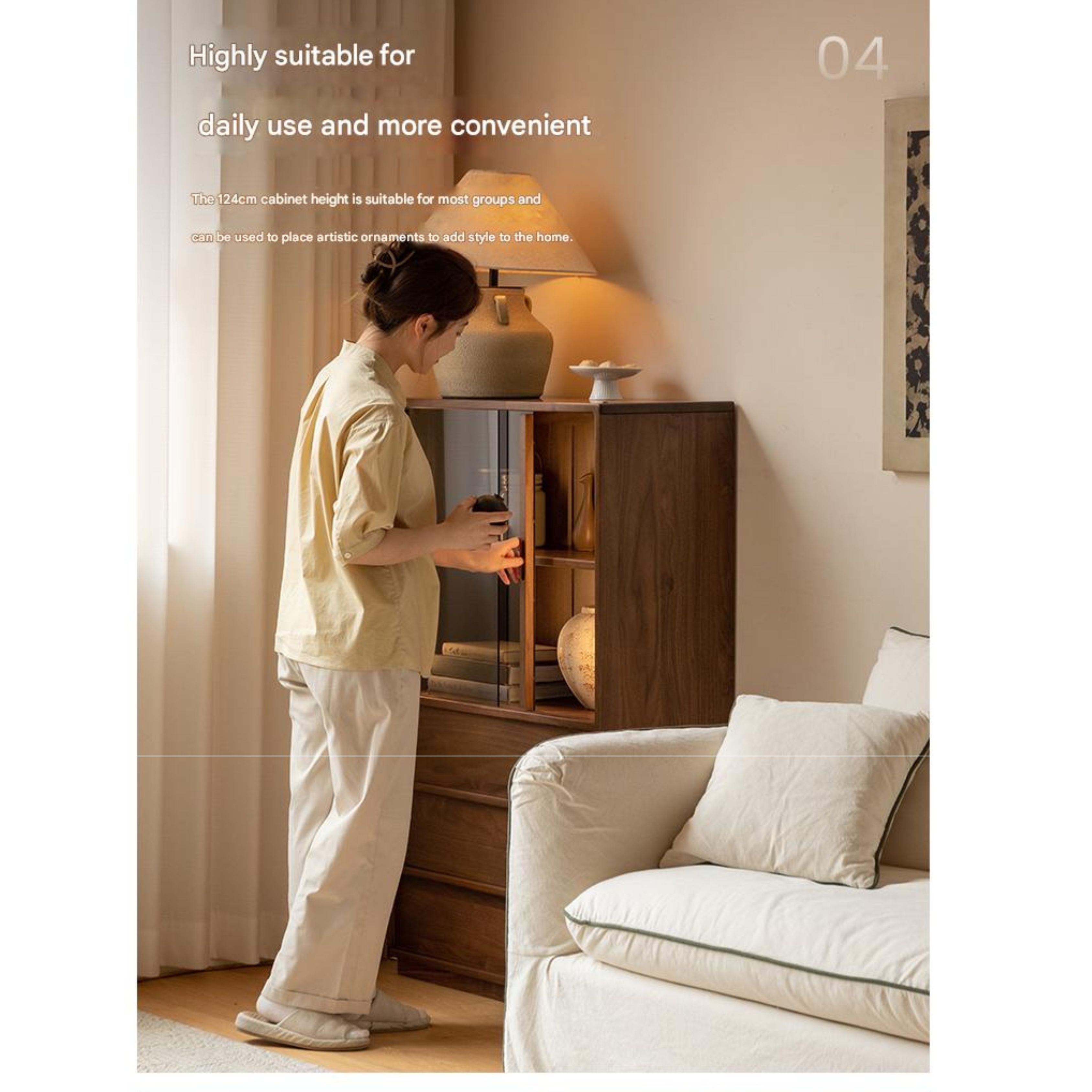 Oak, White oak, Black Walnut Solid Wood Wabi-Sabi Style Floor Side Cabinet.