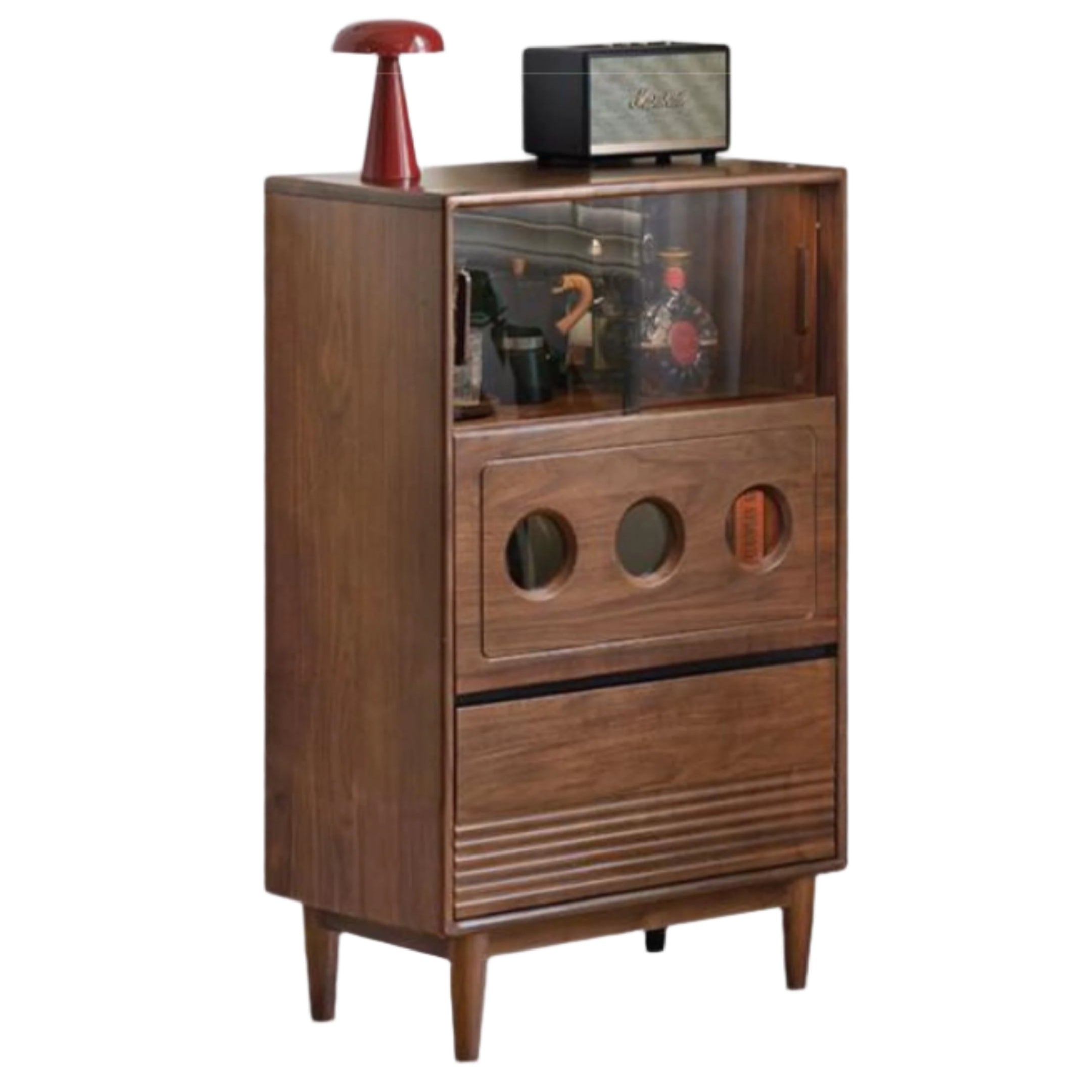 Black Walnut, Golden Sandalwood Solid Wood Antique Locker Retro Side Cabinet.