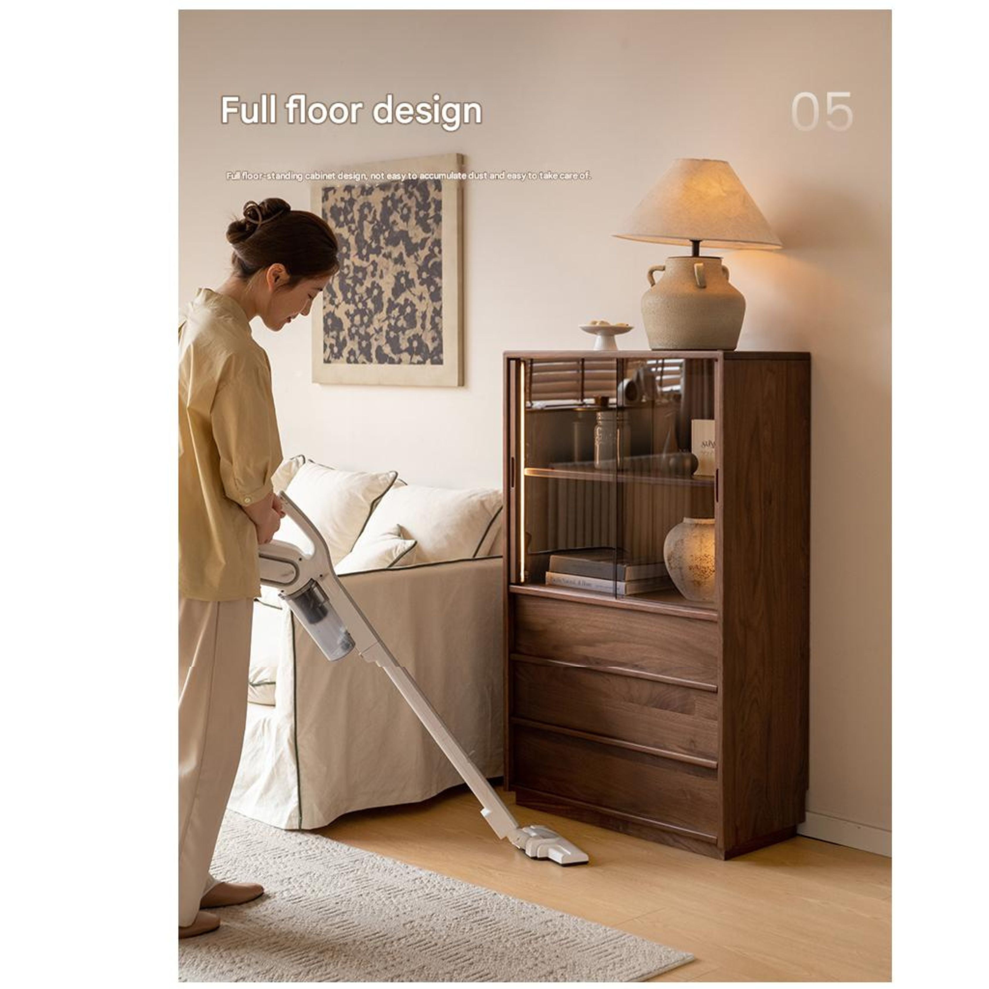 Oak, White oak, Black Walnut Solid Wood Wabi-Sabi Style Floor Side Cabinet.