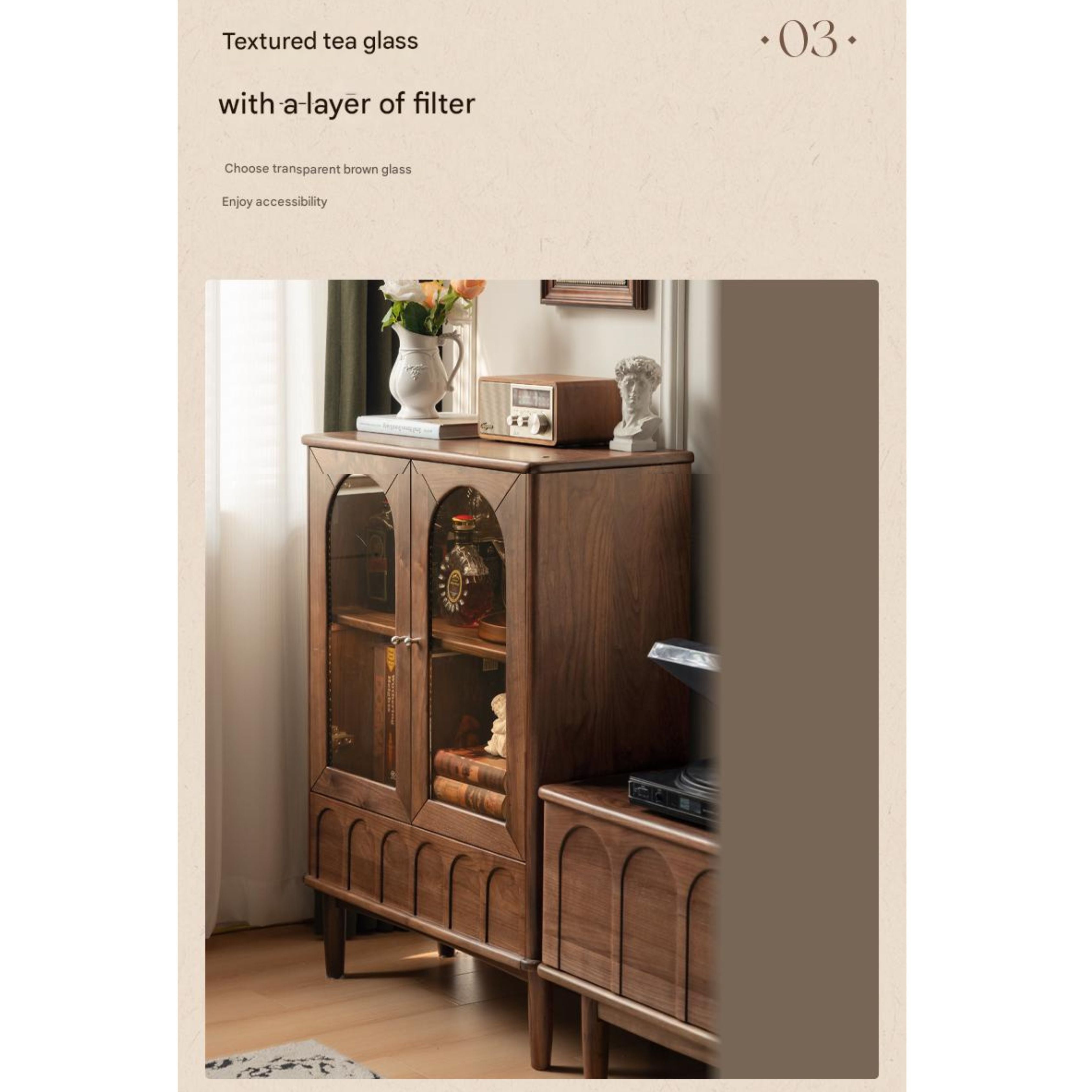 Black Walnut Solid Wood French Retro Side Cabinet