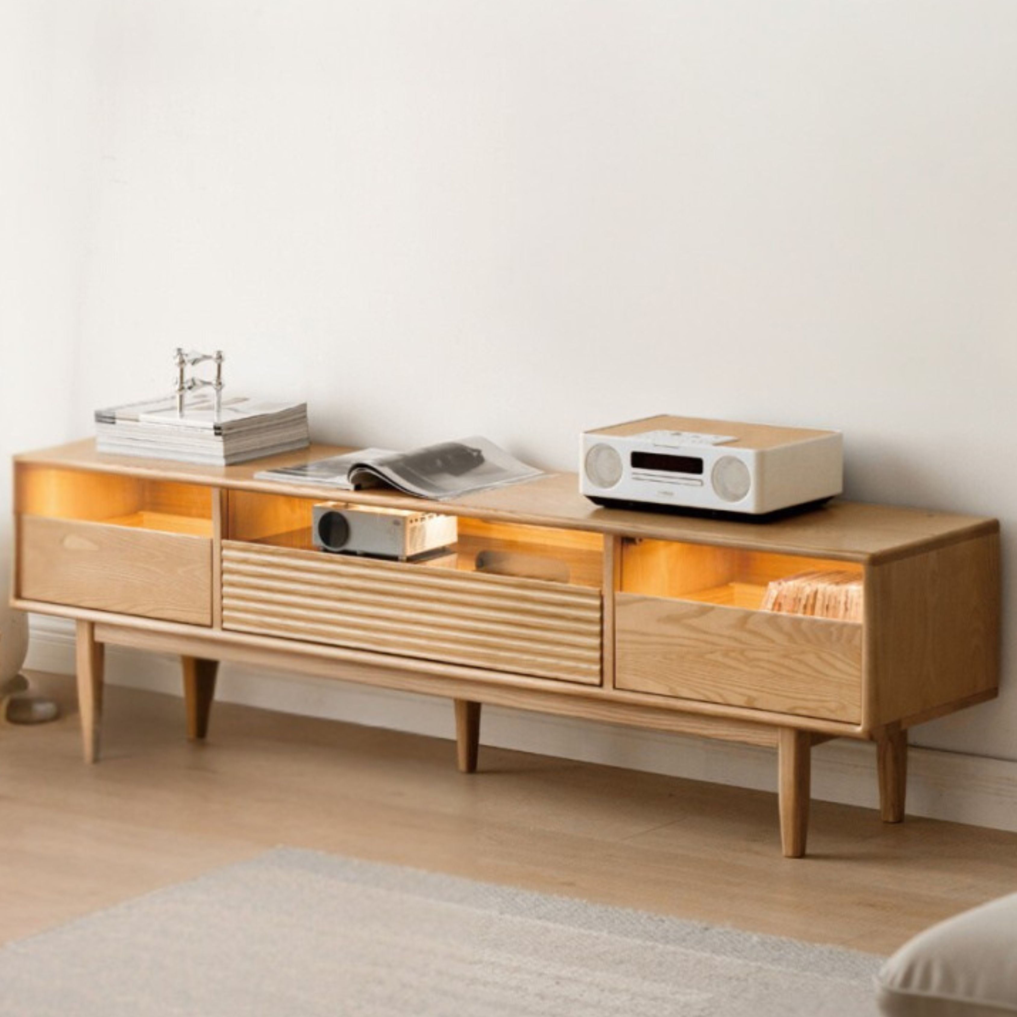 Ash Solid Wood Floor Modern Rock Board TV Cabinet.