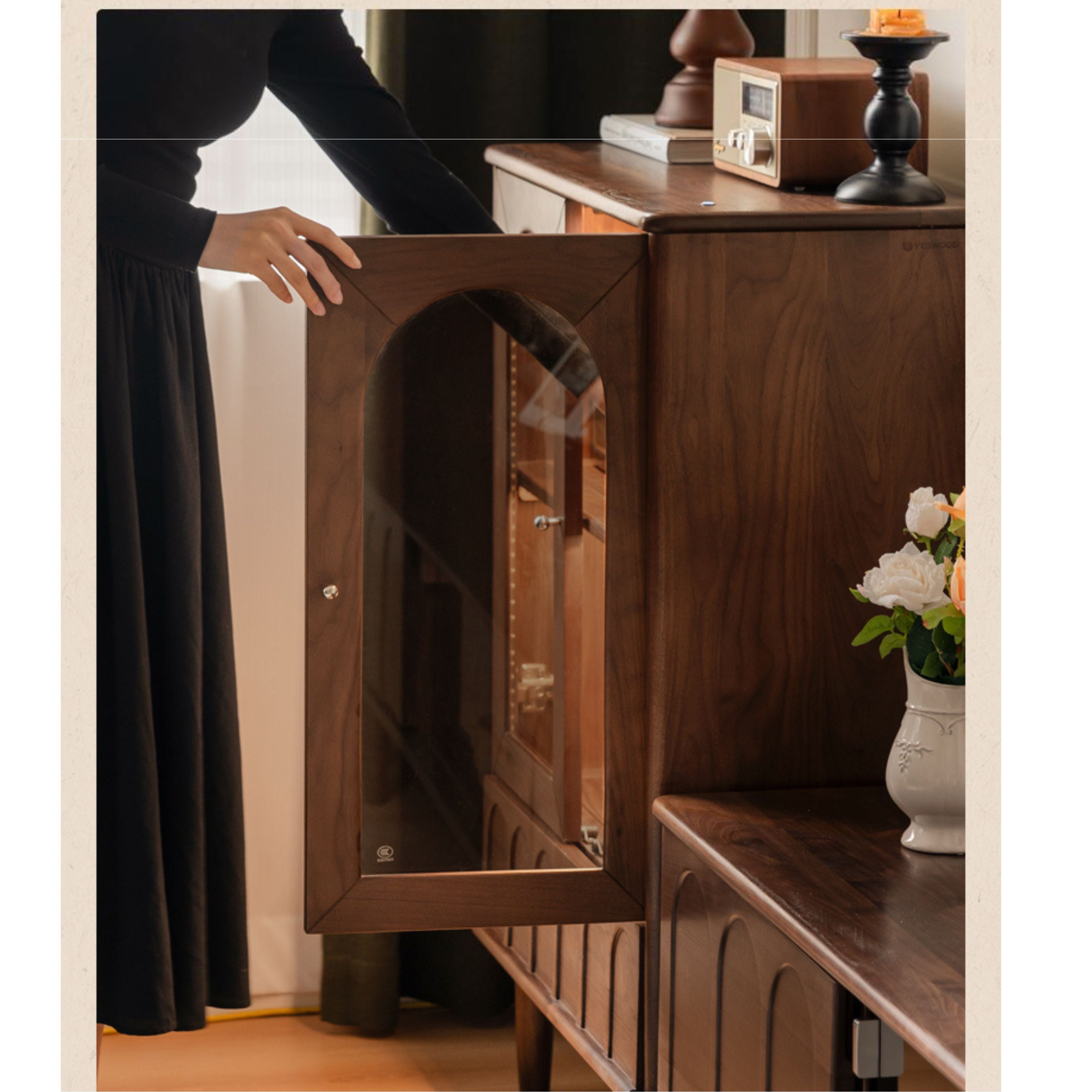 Black Walnut Solid Wood French Retro Side Cabinet