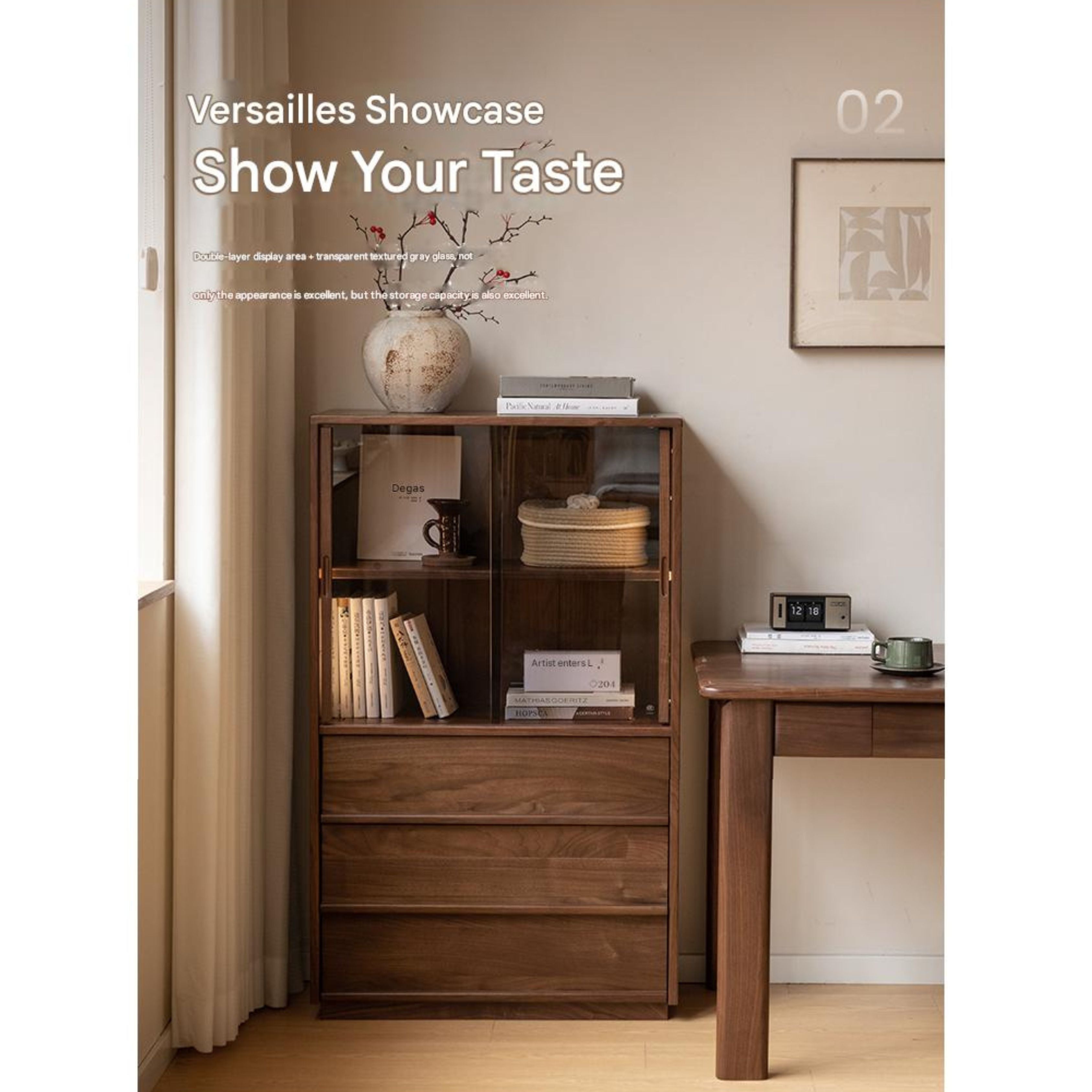 Oak, White oak, Black Walnut Solid Wood Wabi-Sabi Style Floor Side Cabinet.