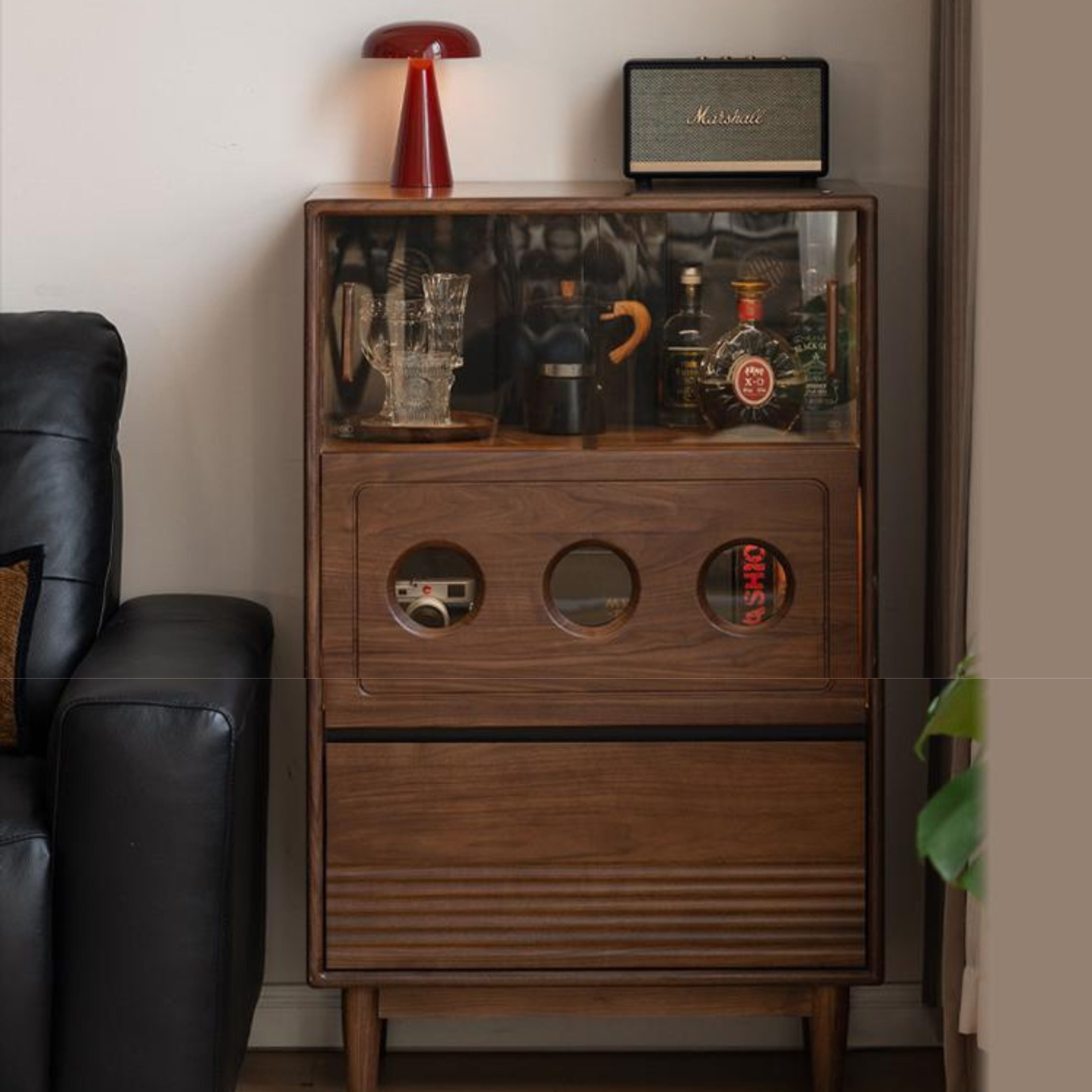 Black Walnut, Golden Sandalwood Solid Wood Antique Locker Retro Side Cabinet.