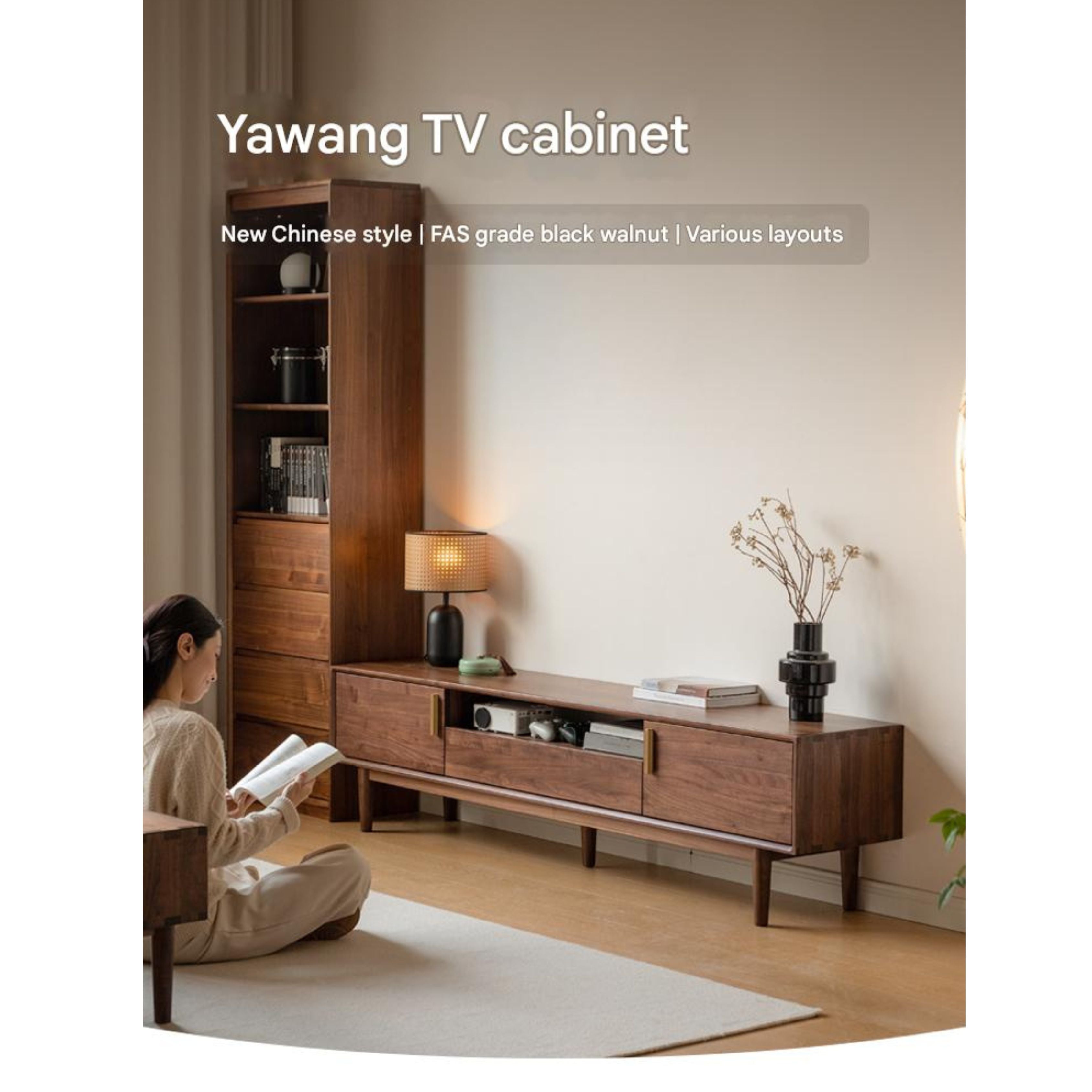 Black Walnut Solid Wood TV Stand Cabinet