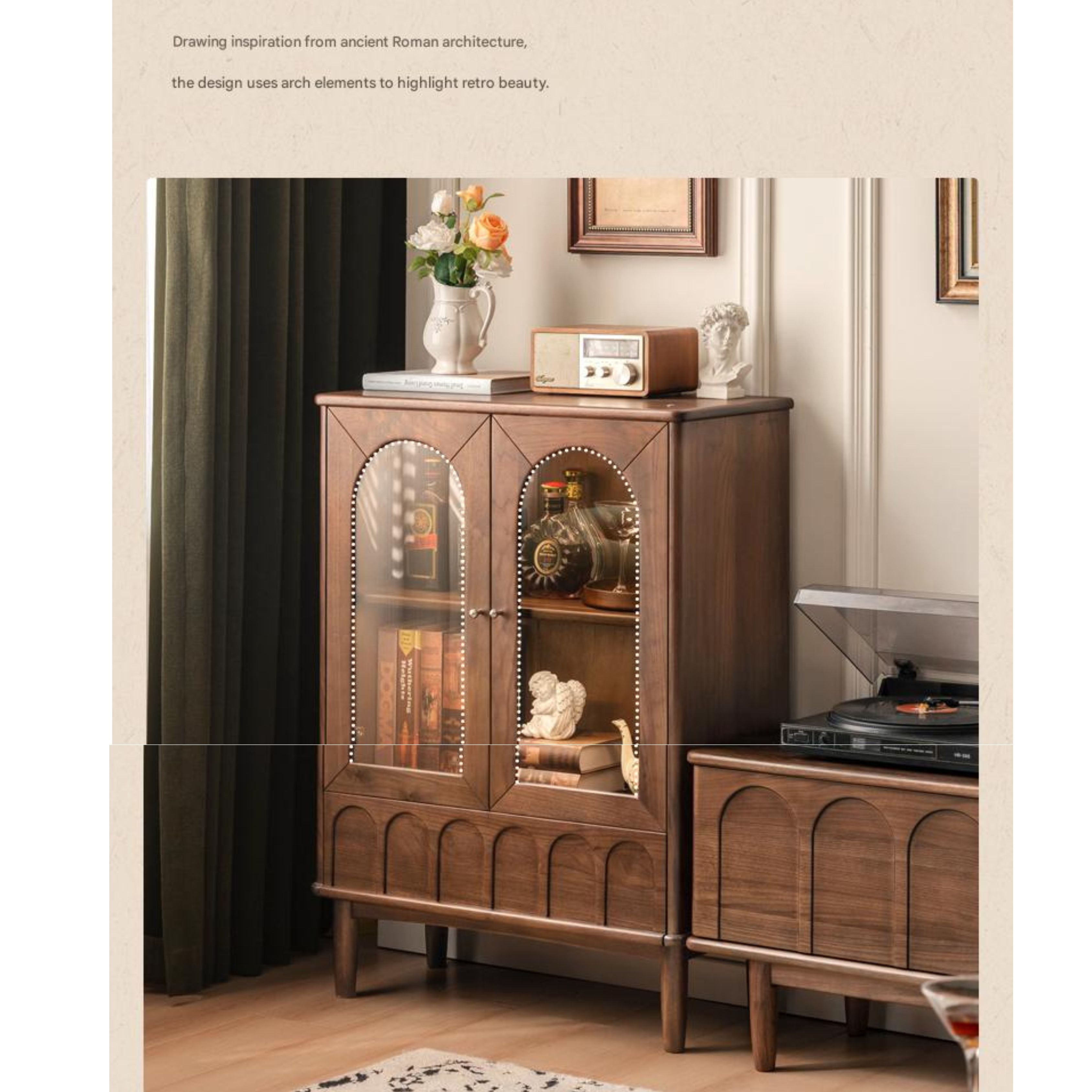 Black Walnut Solid Wood French Retro Side Cabinet