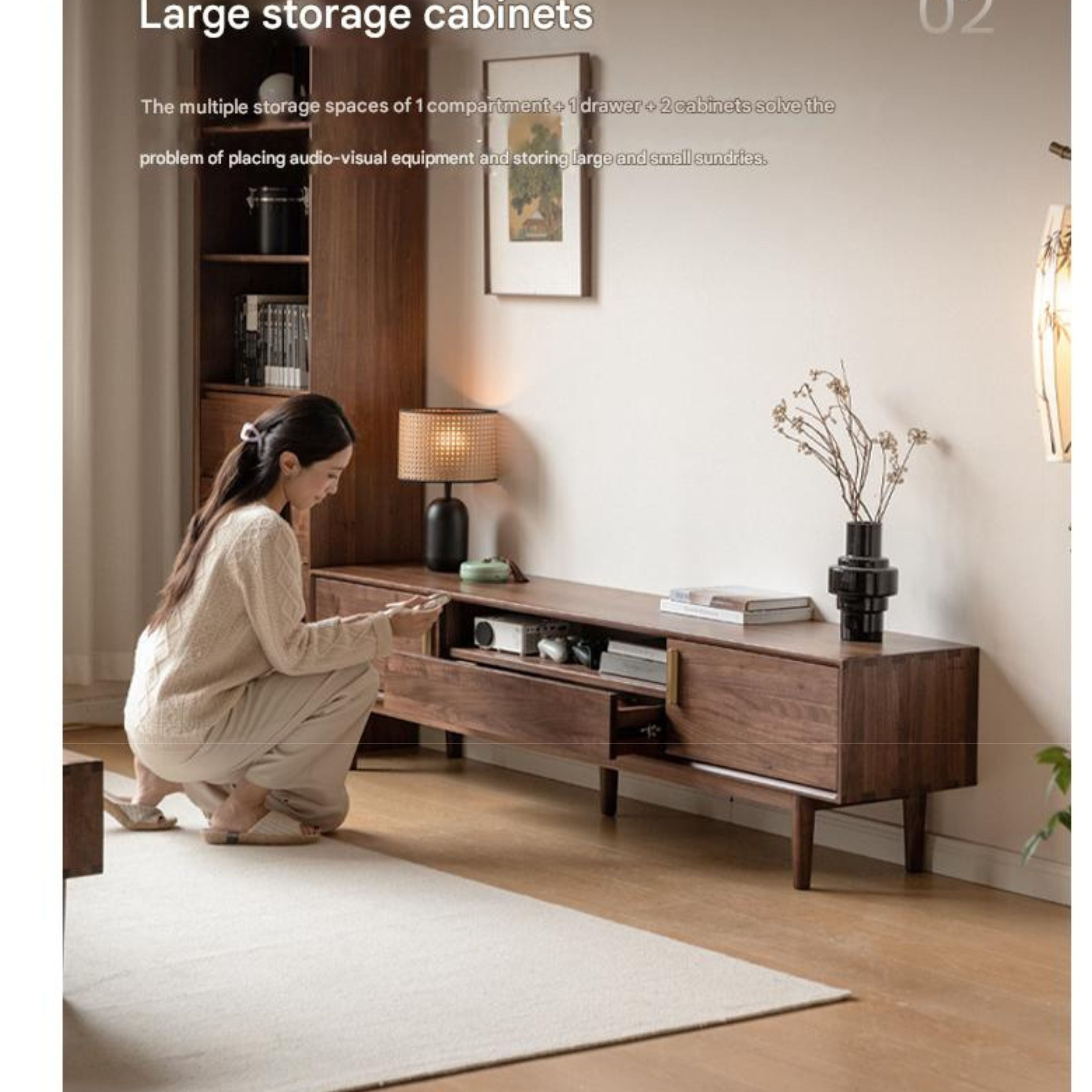 Black Walnut Solid Wood TV Stand Cabinet