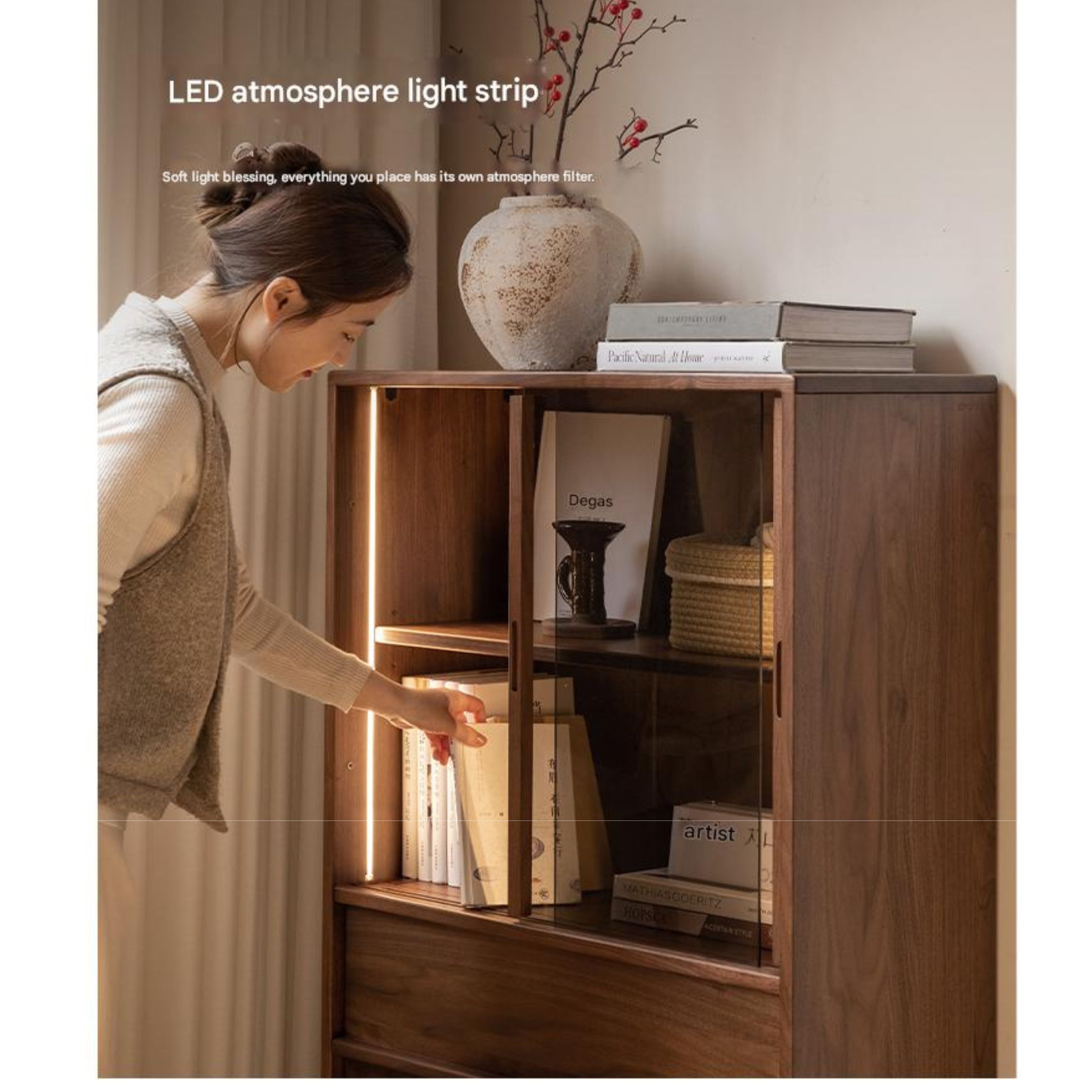 Oak, White oak, Black Walnut Solid Wood Wabi-Sabi Style Floor Side Cabinet.