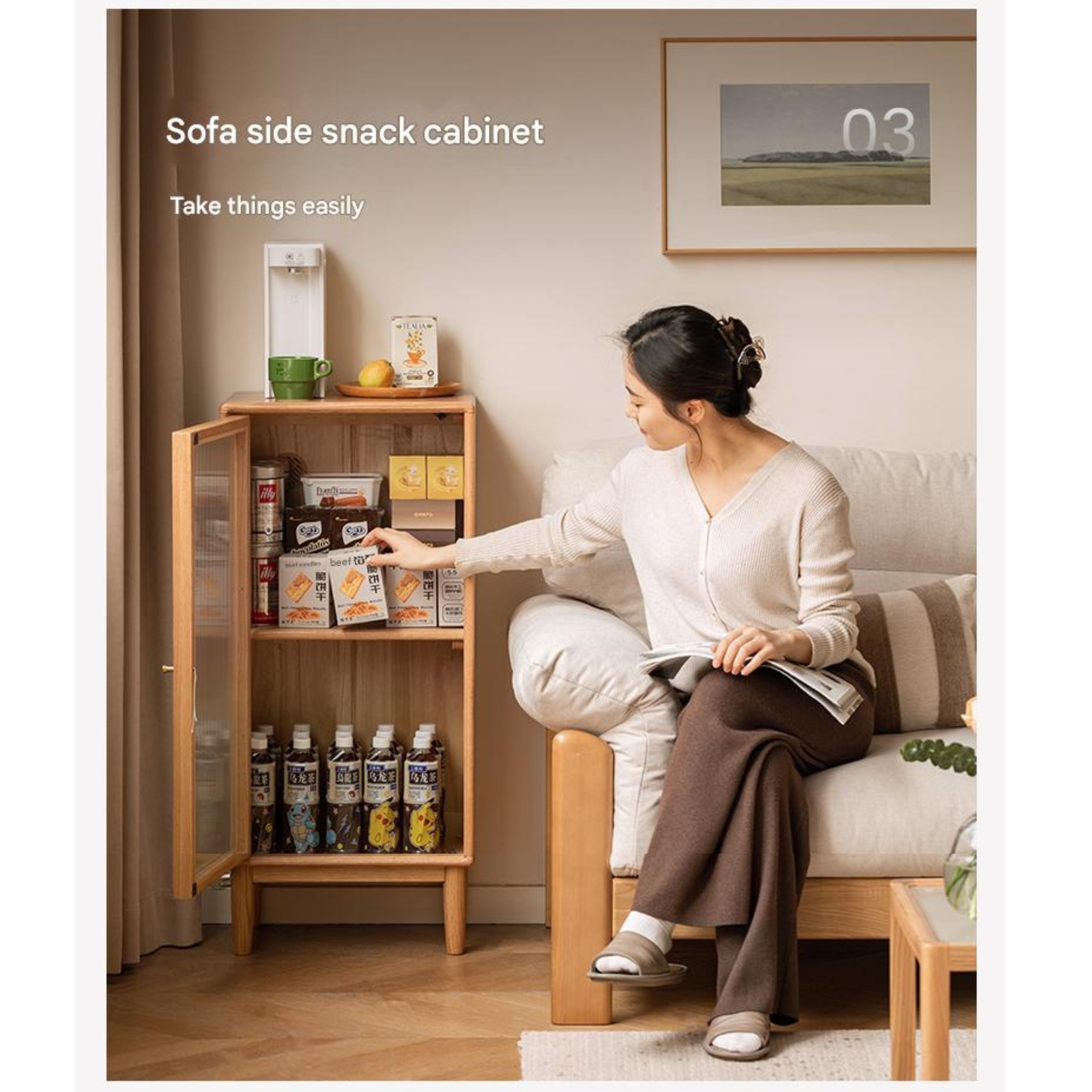 Beech Solid Wood Side Cabinet, Small Bookcase.