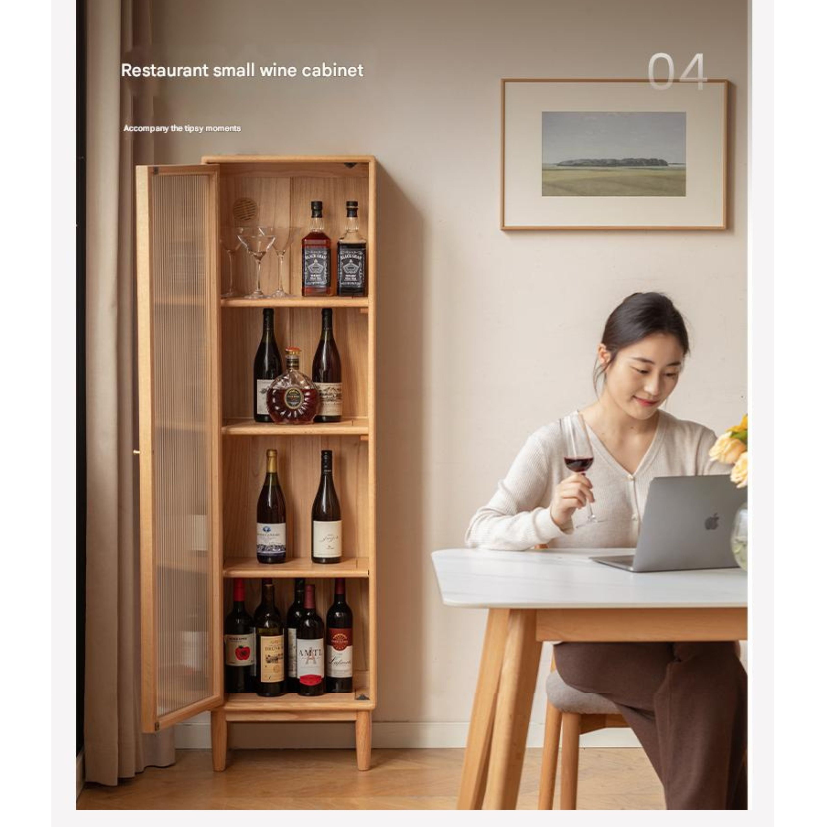 Beech Solid Wood Side Cabinet, Small Bookcase.