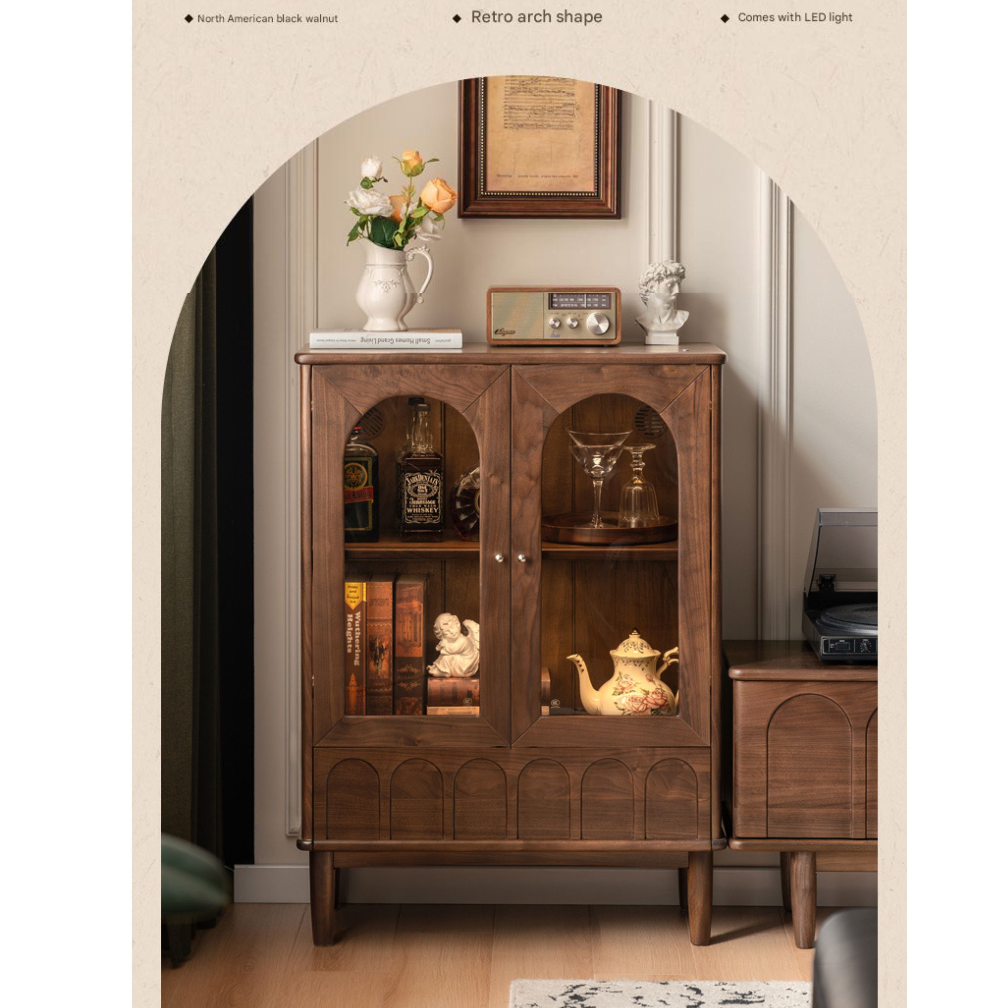 Black Walnut Solid Wood French Retro Side Cabinet