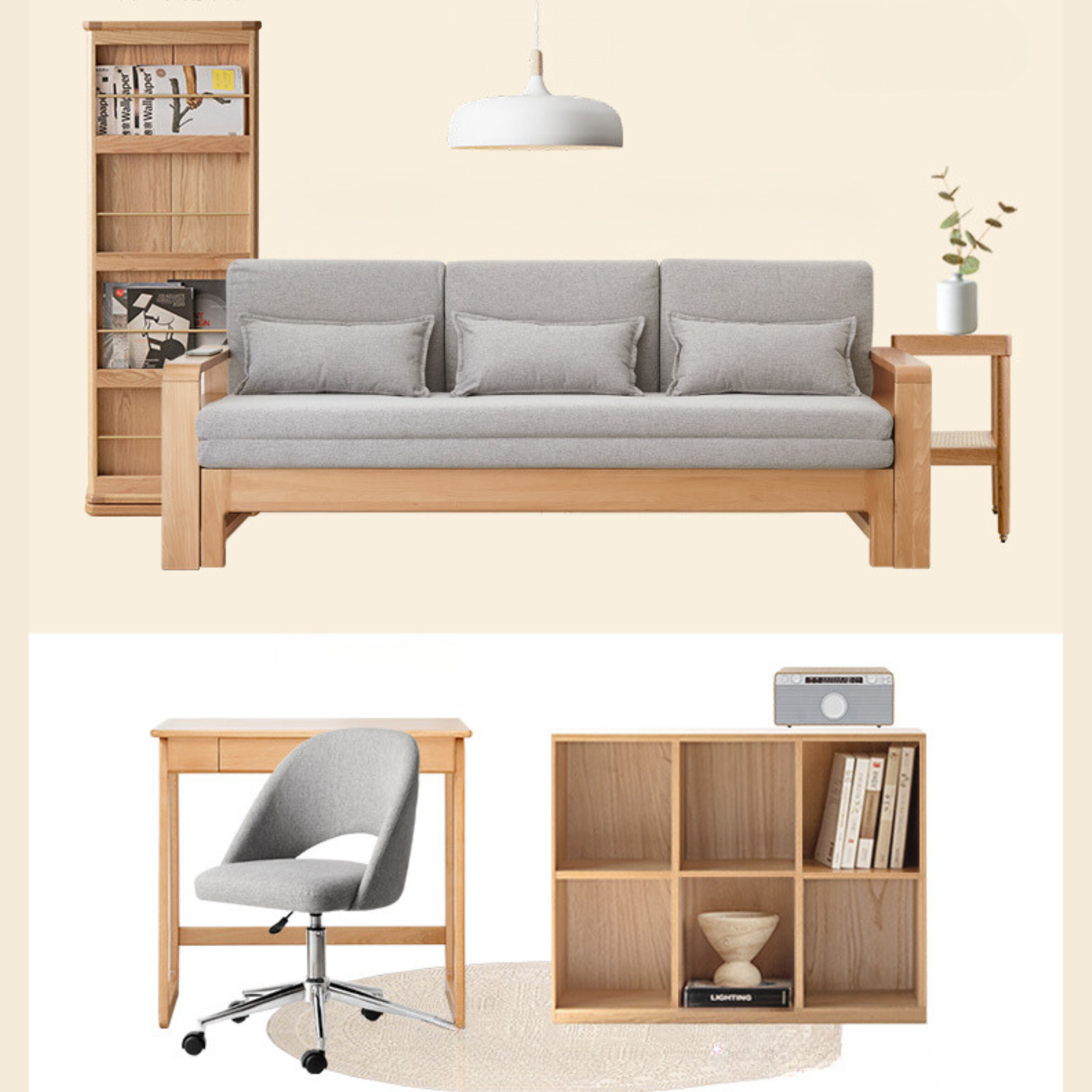 Oak, Beech Solid Wood Sleeper Sofa.