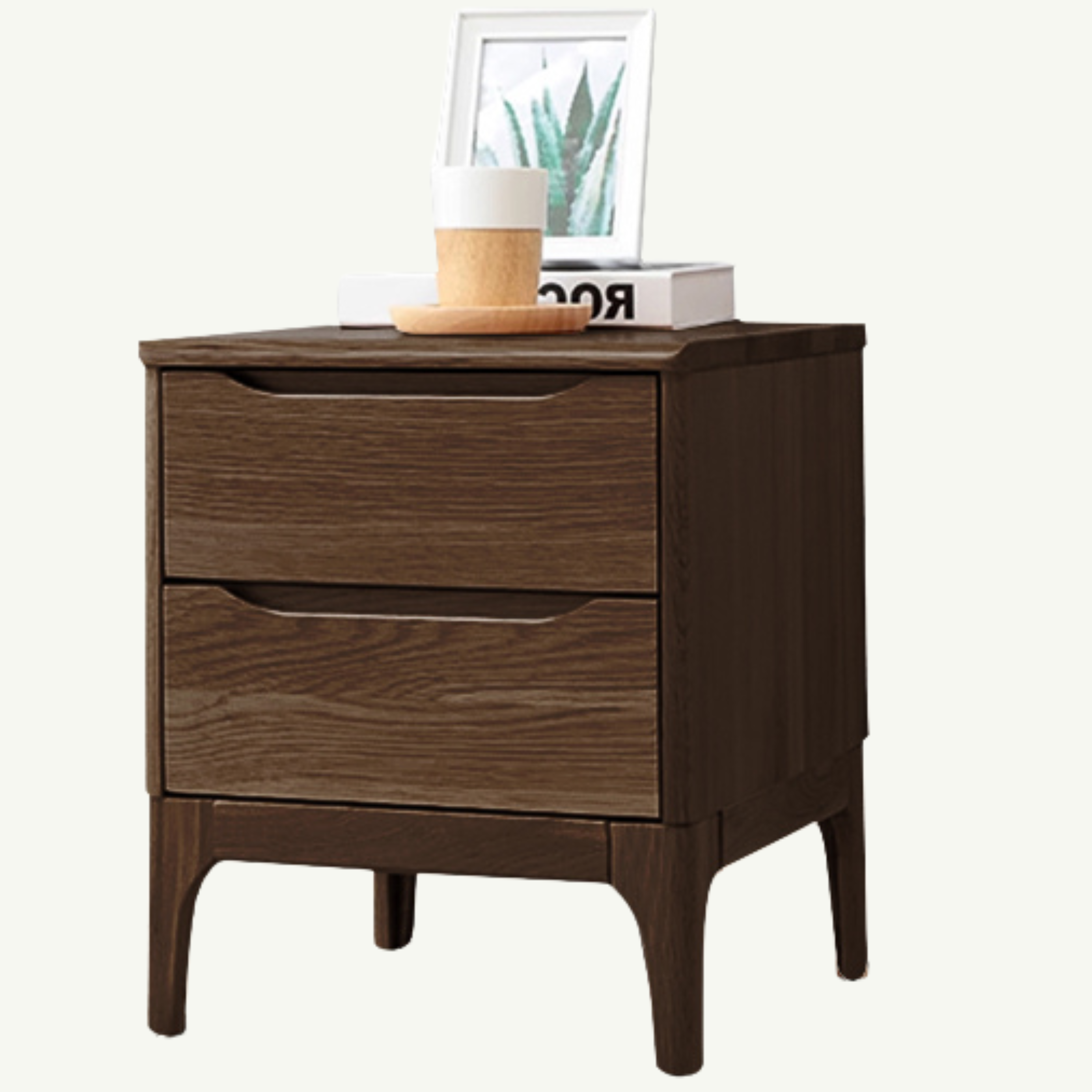 Oak Solid Wood, Solid Rubberwood Nordic Modern Nightstand.