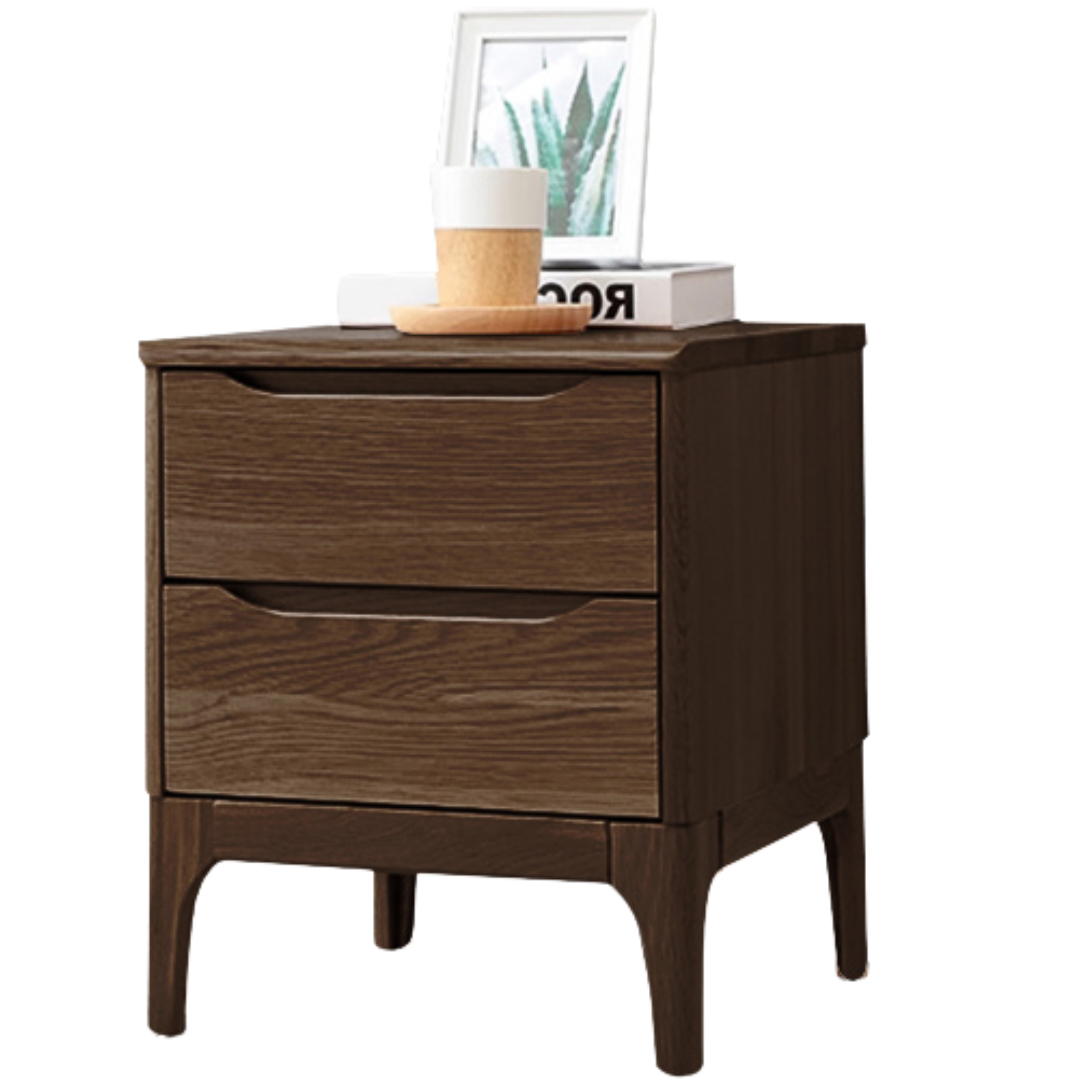 Oak Solid Wood, Solid Rubberwood Nordic Modern Nightstand.
