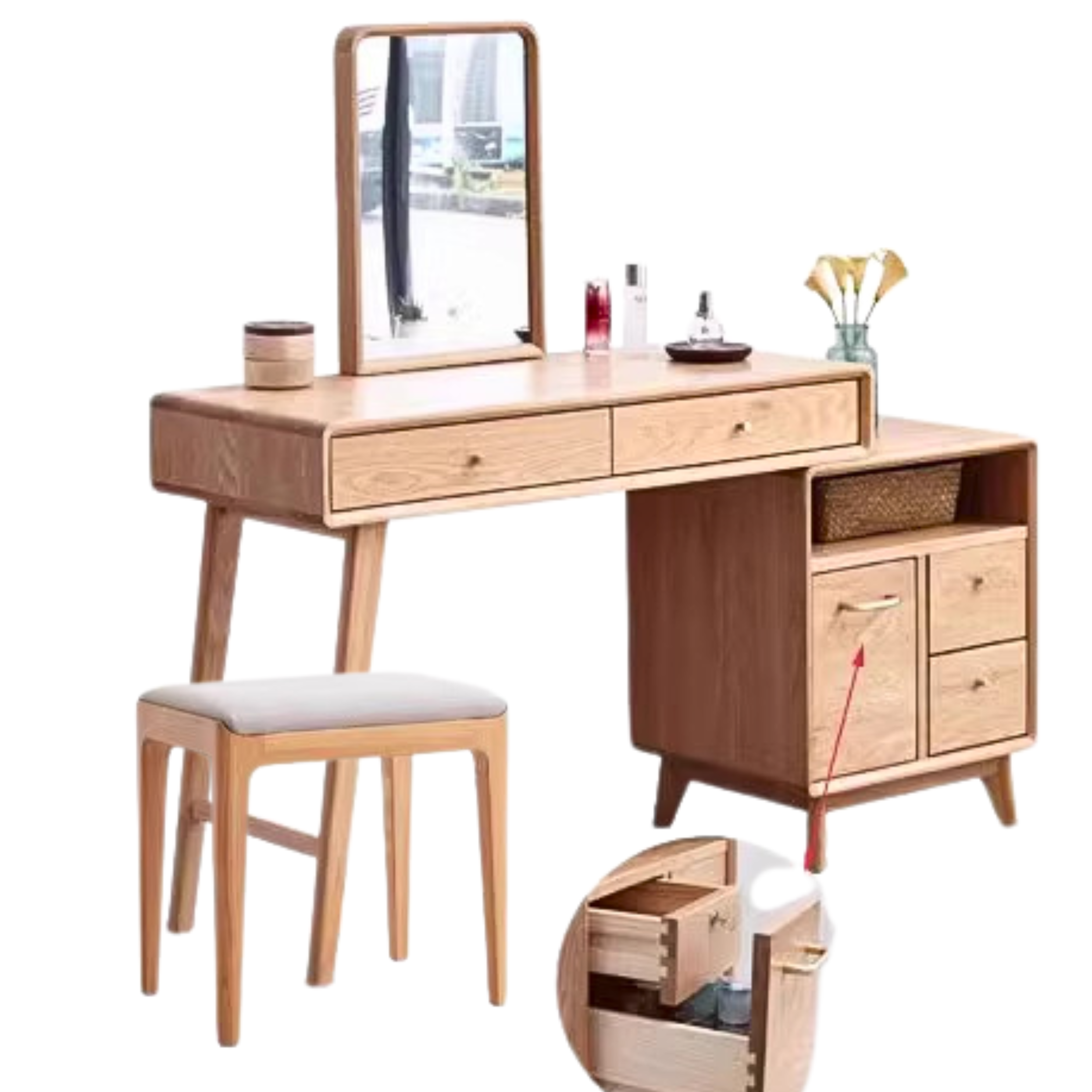 Oak Solid Wood Telescopic Dressing Table Cabinet.