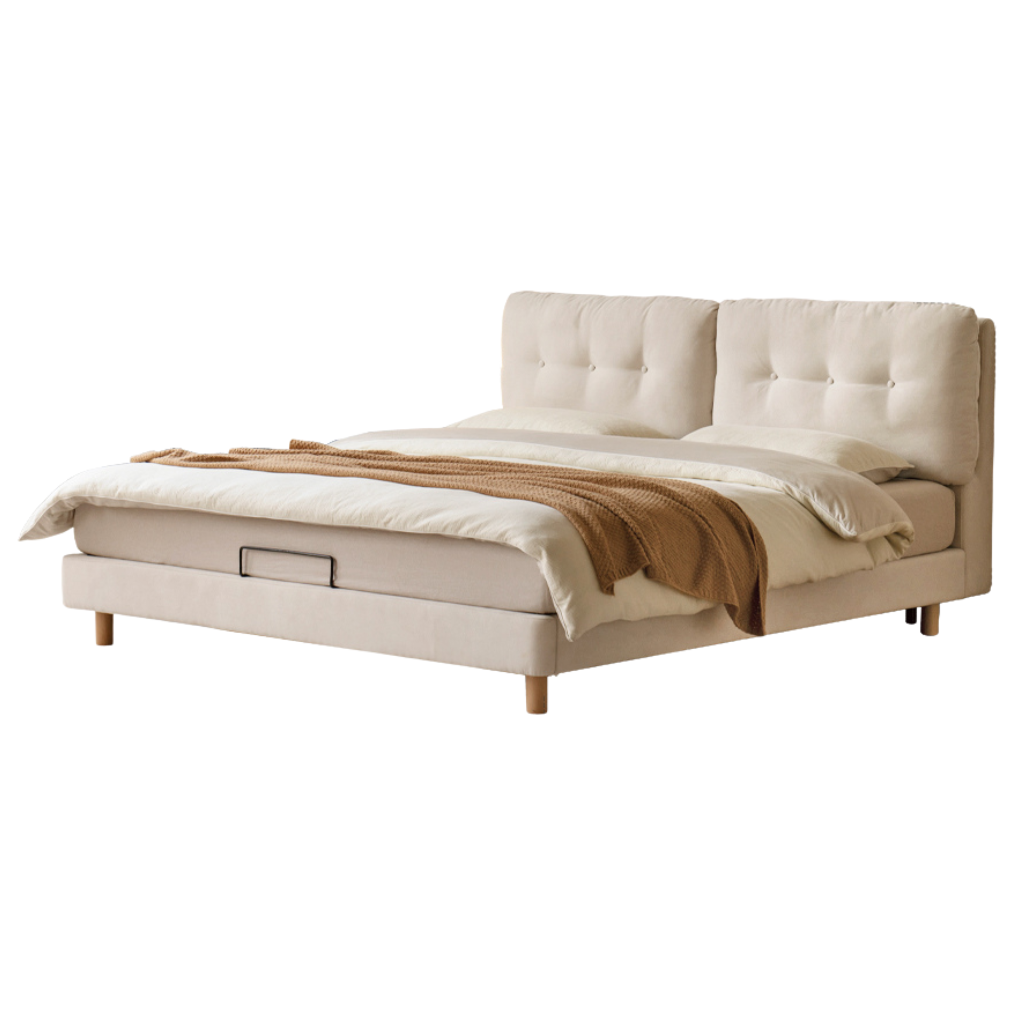 Fabric Soft Bed White Cream Style