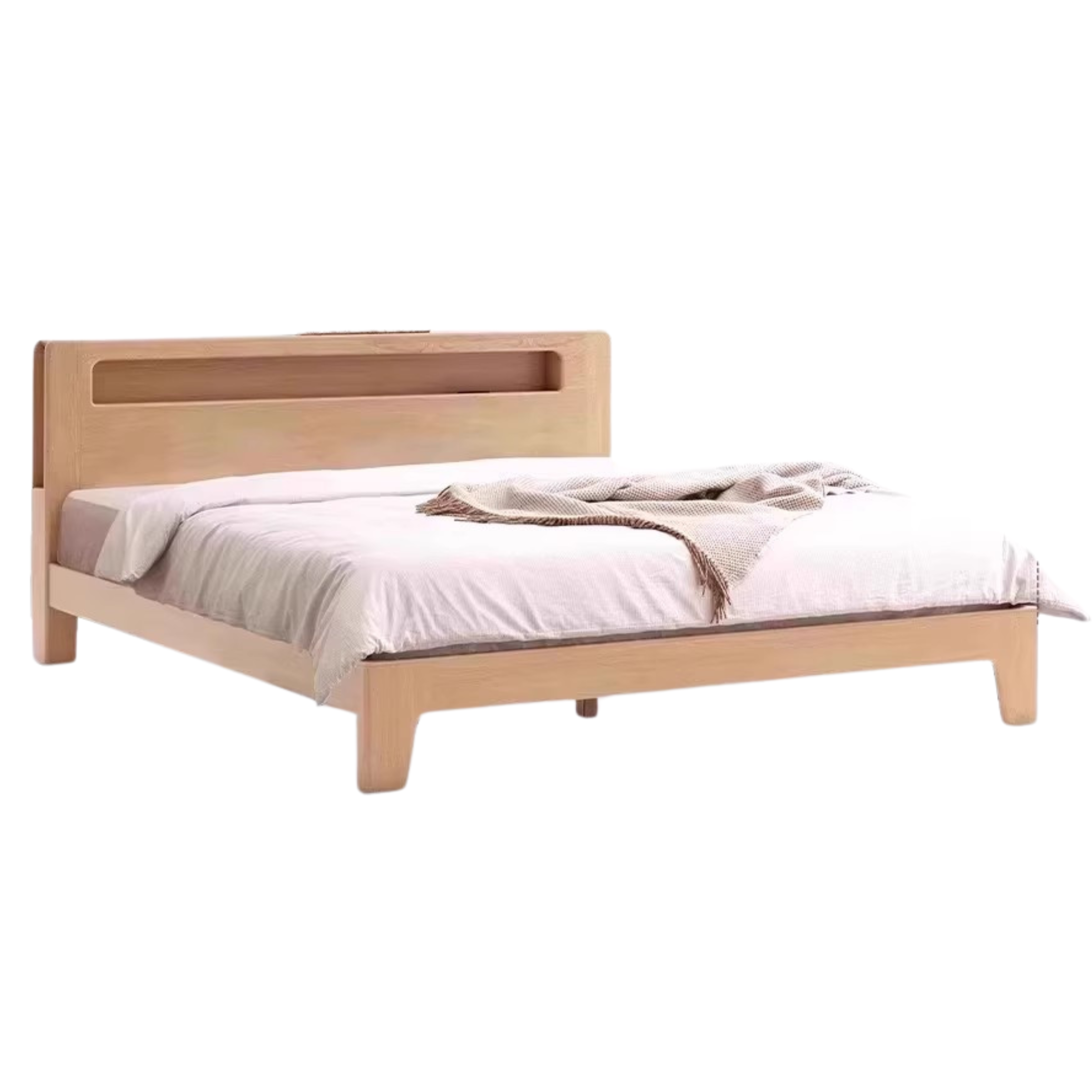 Oak, Beech Solid Wood With Light And Bookshelf Bed