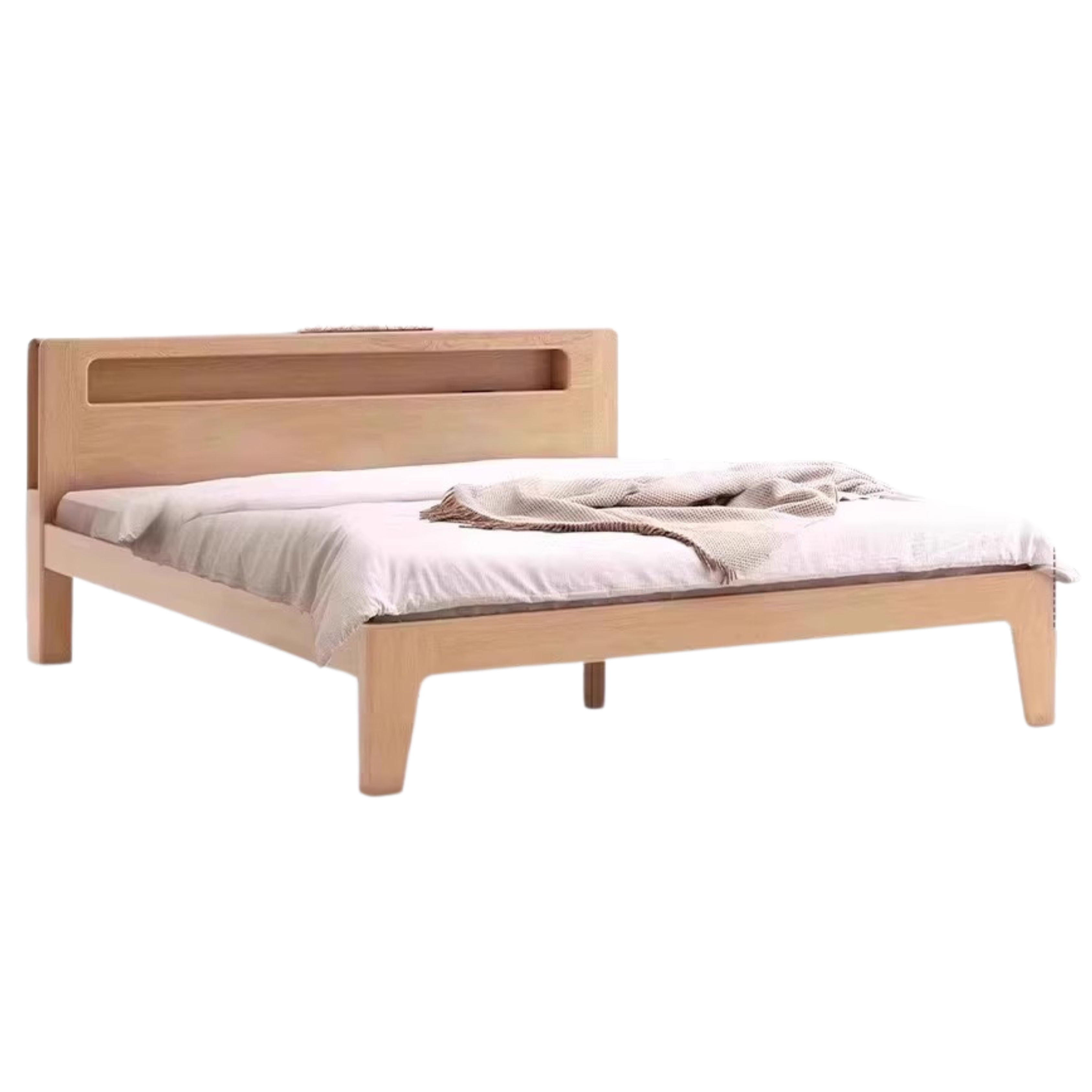 Oak, Beech Solid Wood With Light And Bookshelf Bed