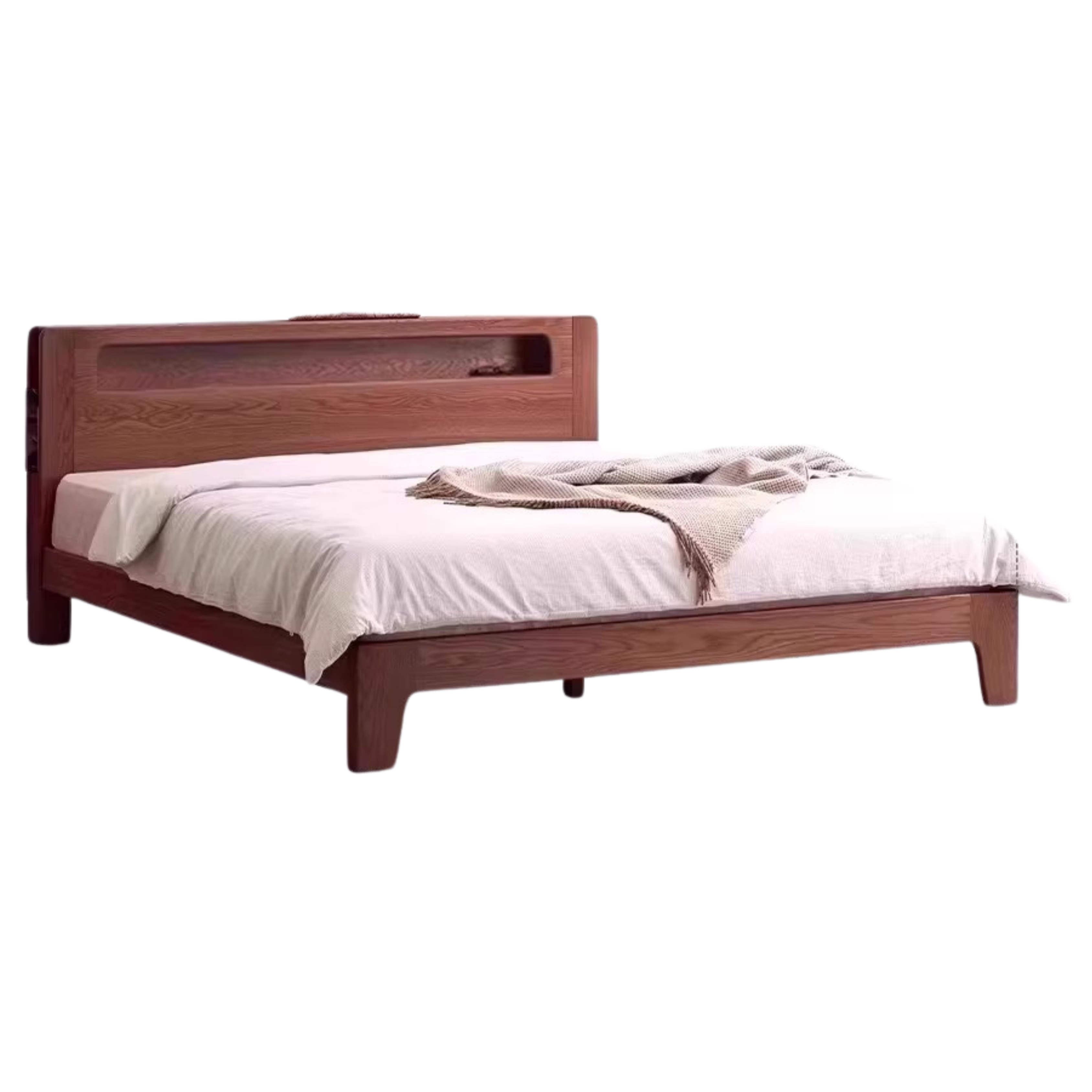 Oak, Beech Solid Wood With Light And Bookshelf Bed