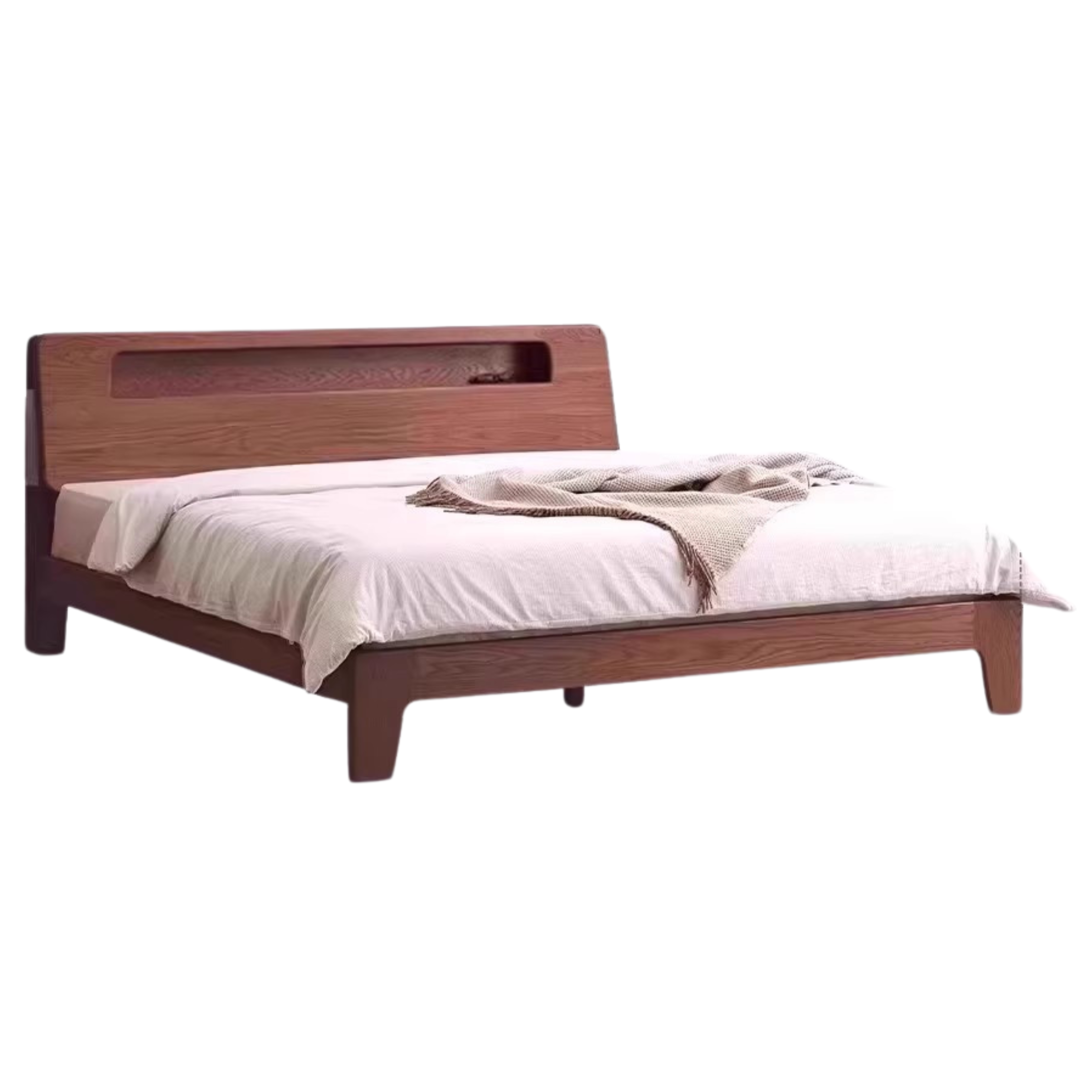 Oak, Beech Solid Wood With Light And Bookshelf Bed