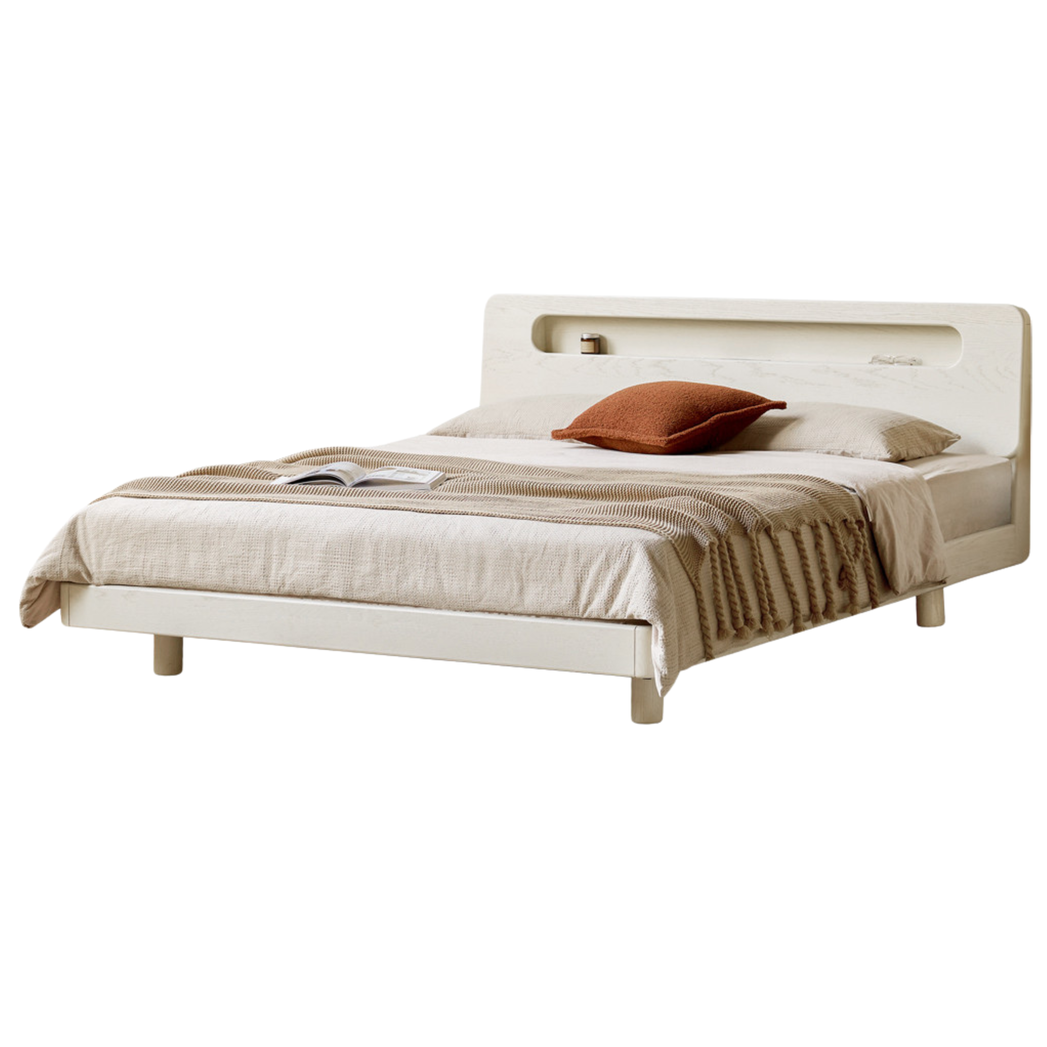 Oak Solid Wood Bed Cream Suspension Bed Luminous