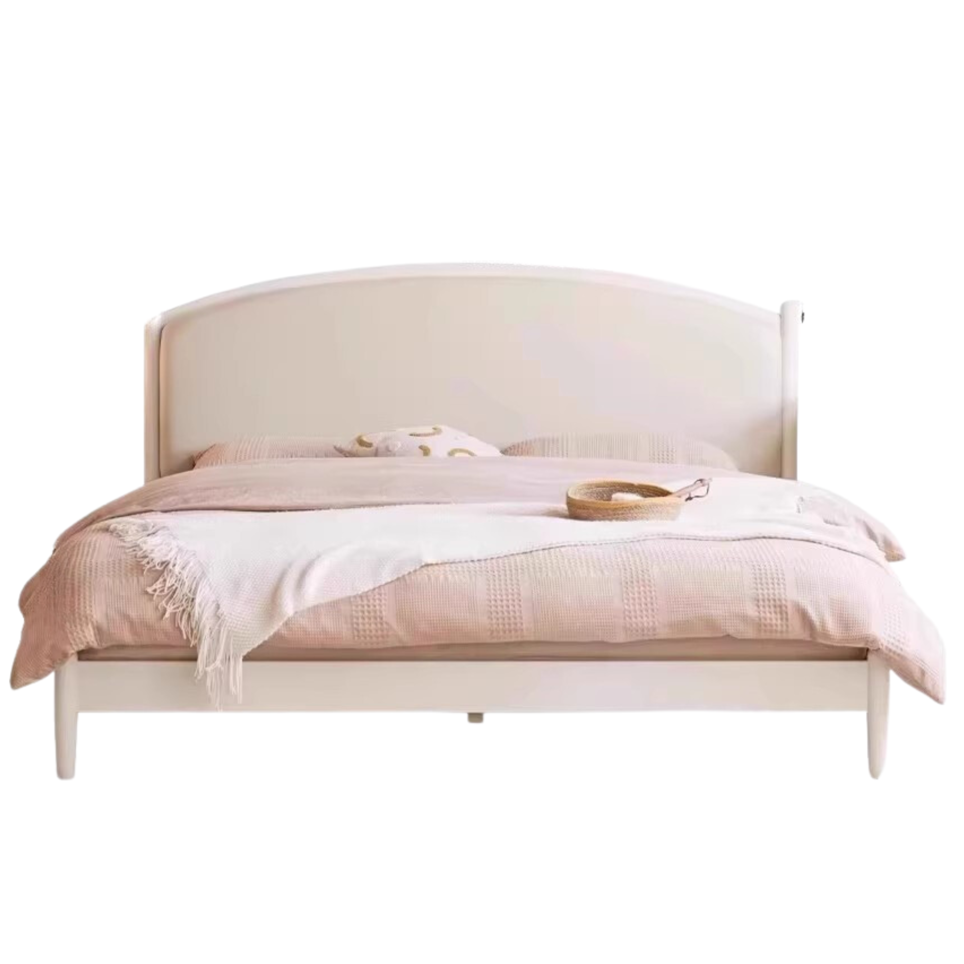 Cherry Solid Wood Bed Technology Сloth Cream Style