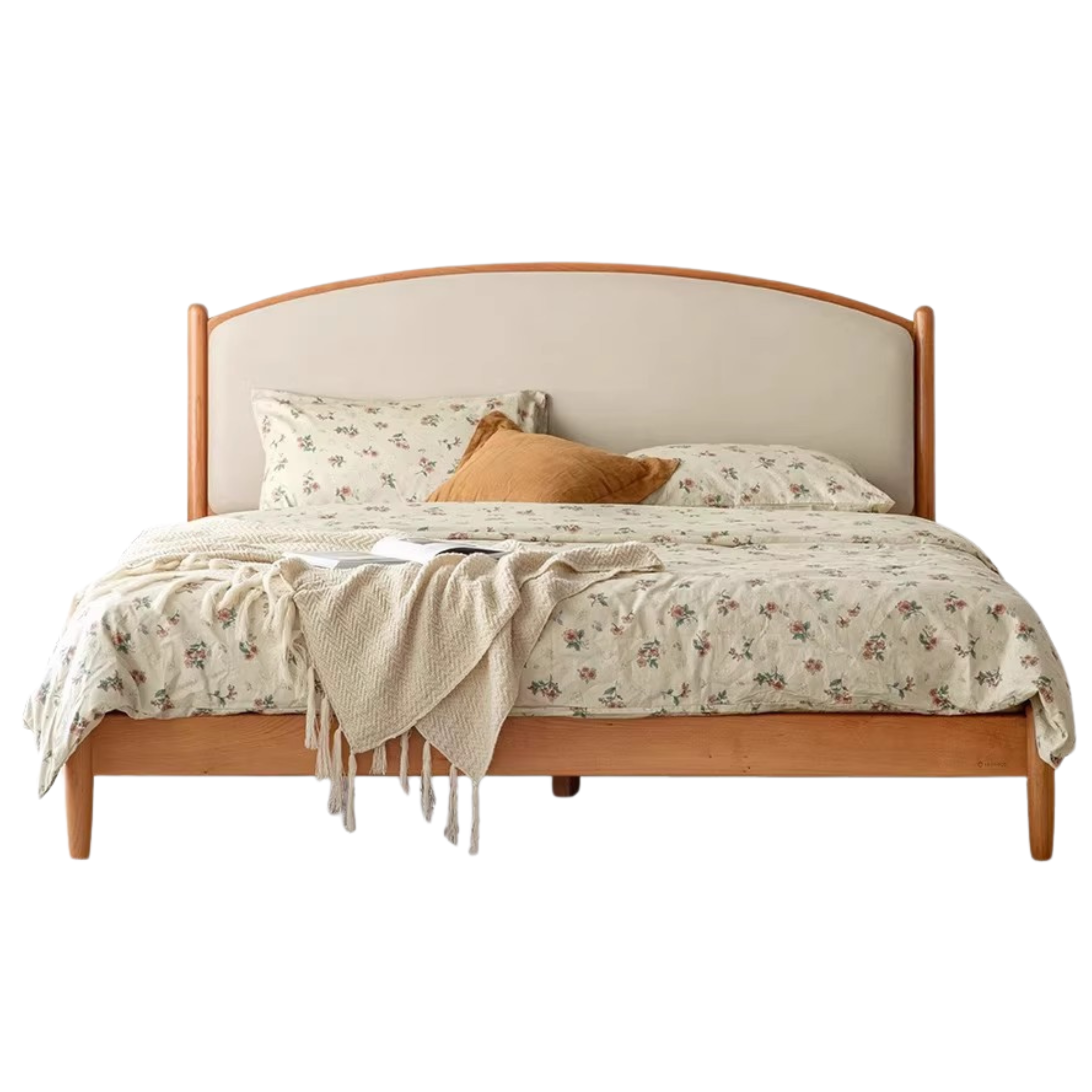 Cherry Solid Wood Bed Technology Сloth Cream Style