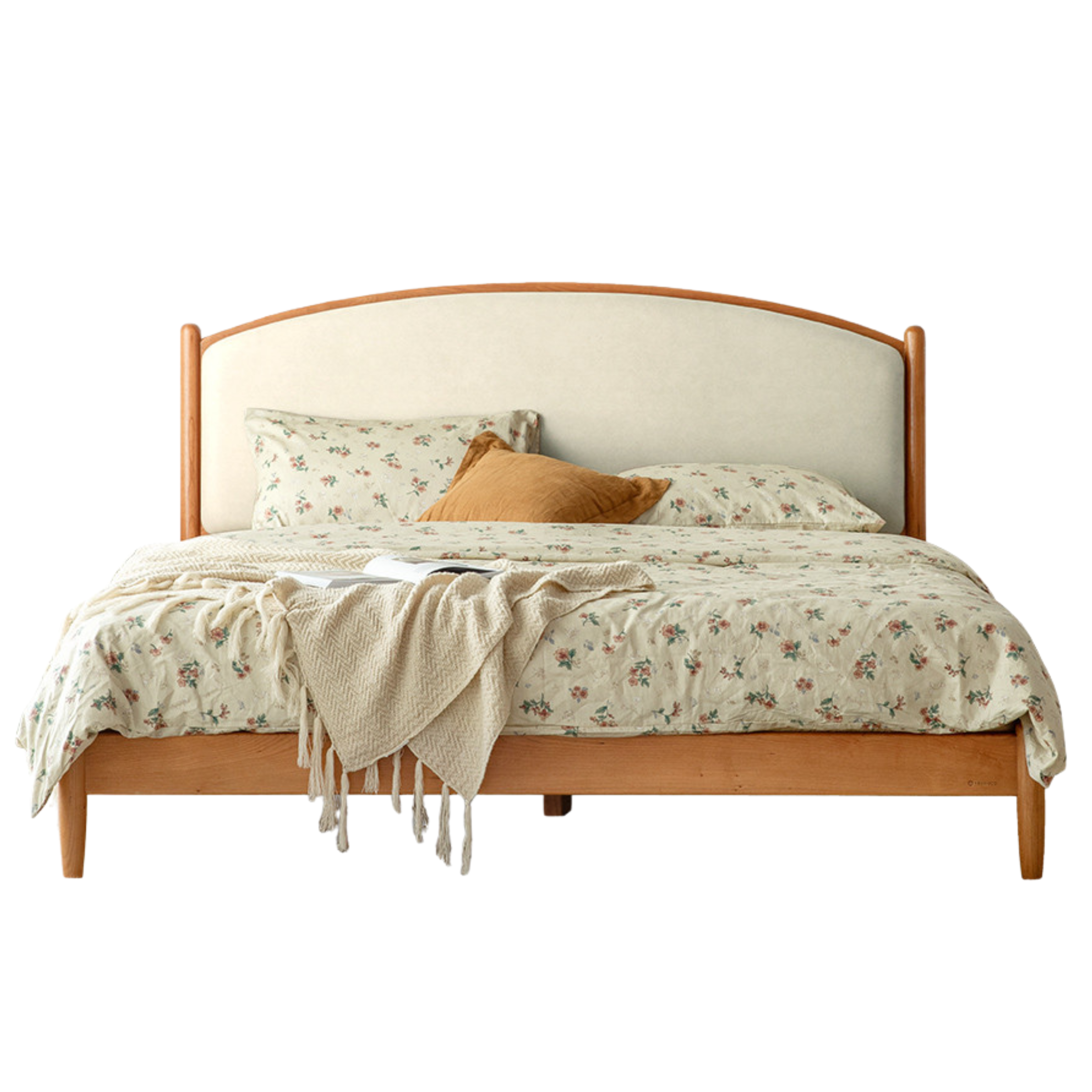 Cherry Solid Wood Bed Technology Сloth Cream Style