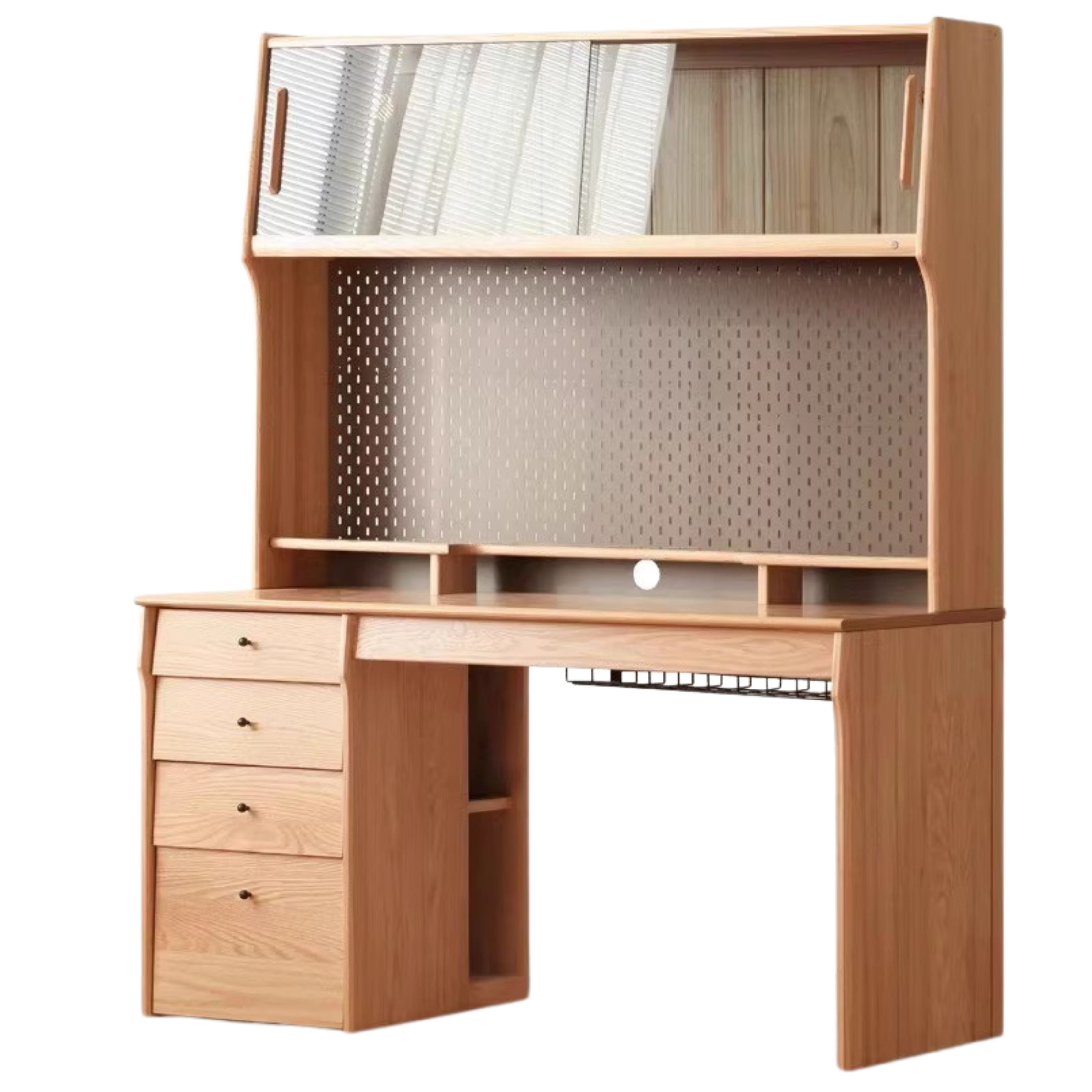 Oak, Cherry Solid Wood Desk Bookshelf Integrated Warm Light