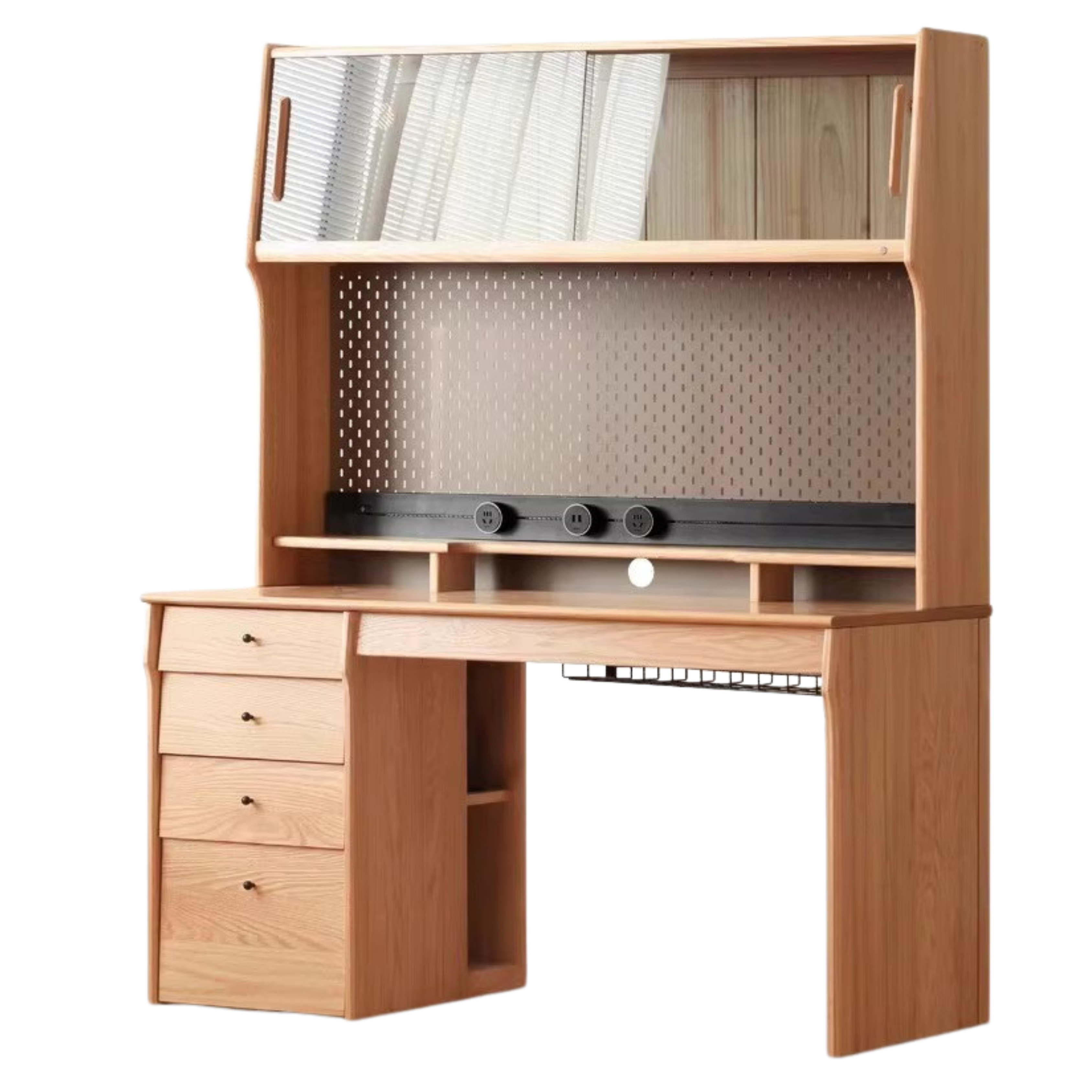 Oak, Cherry Solid Wood Desk Bookshelf Integrated Warm Light