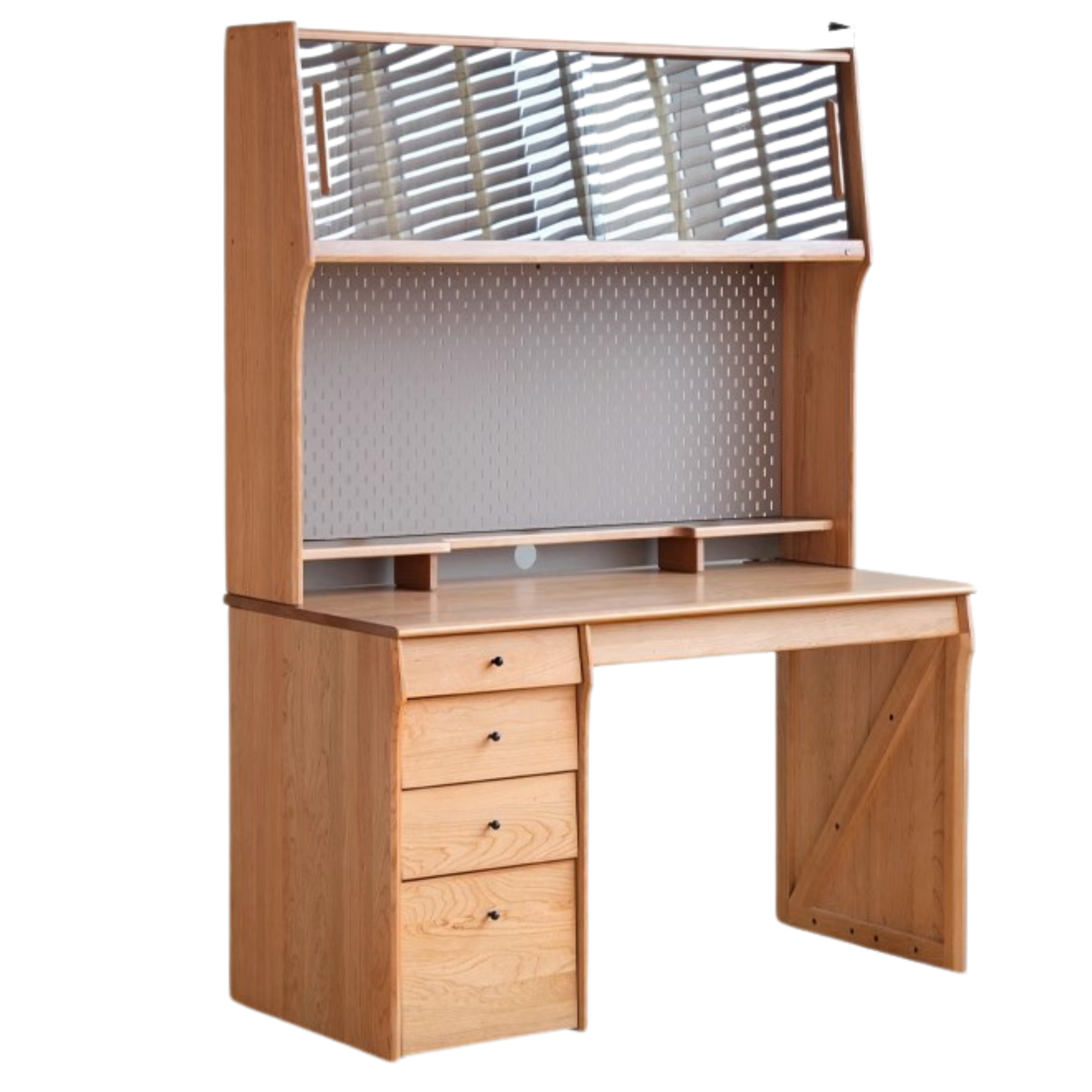Oak, Cherry Solid Wood Desk Bookshelf Integrated Warm Light