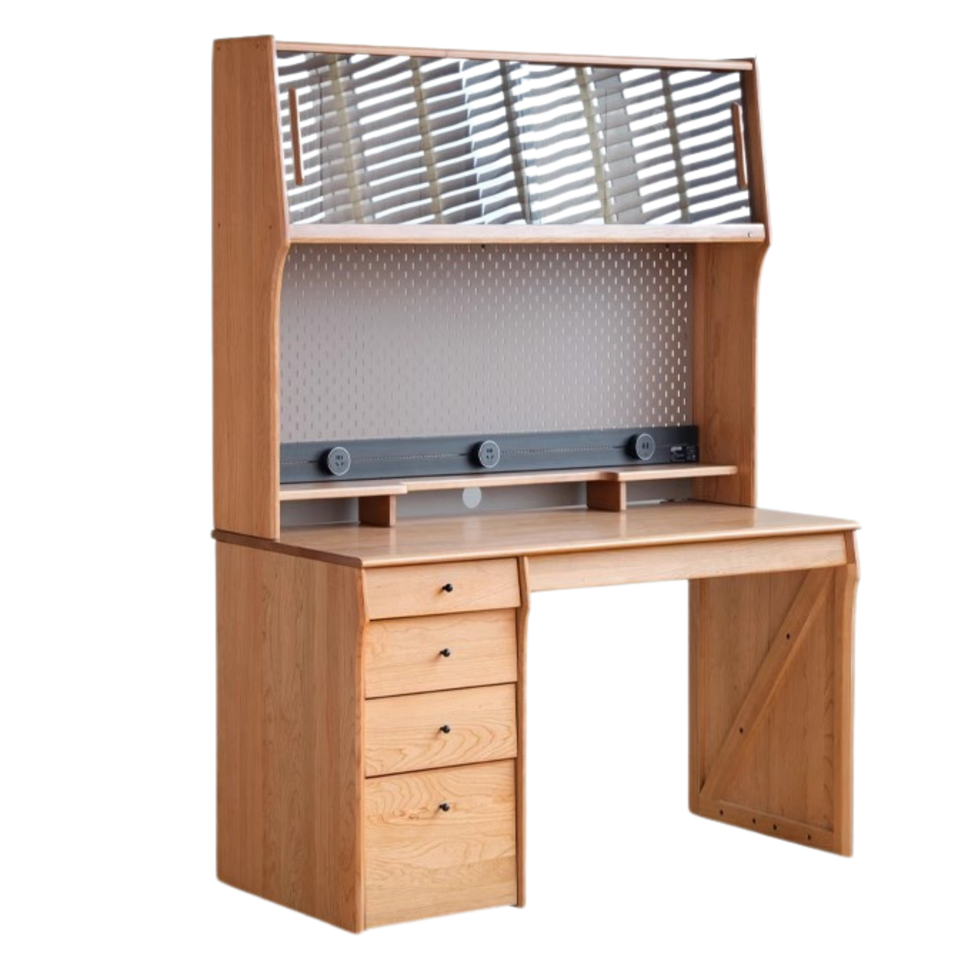 Oak, Cherry Solid Wood Desk Bookshelf Integrated Warm Light