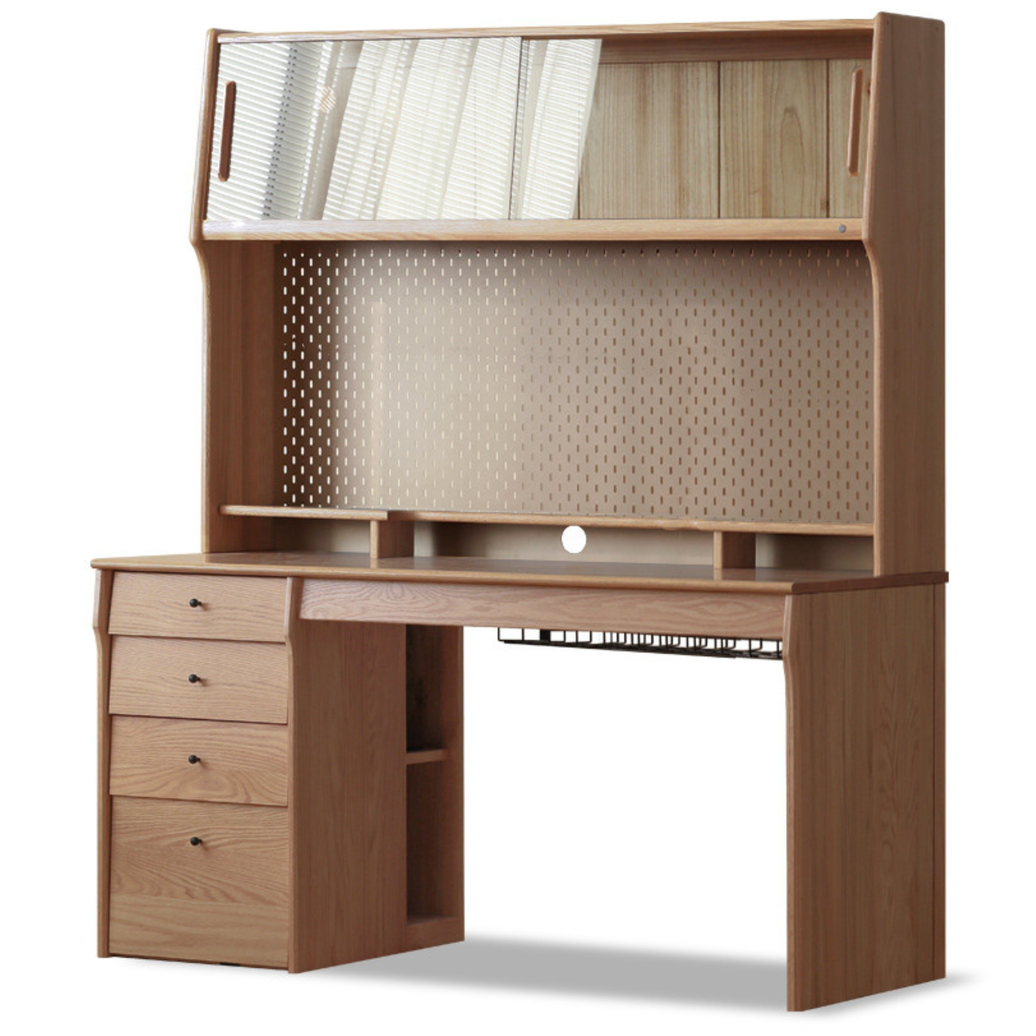 Oak, Cherry Solid Wood Desk Bookshelf Integrated Warm Light