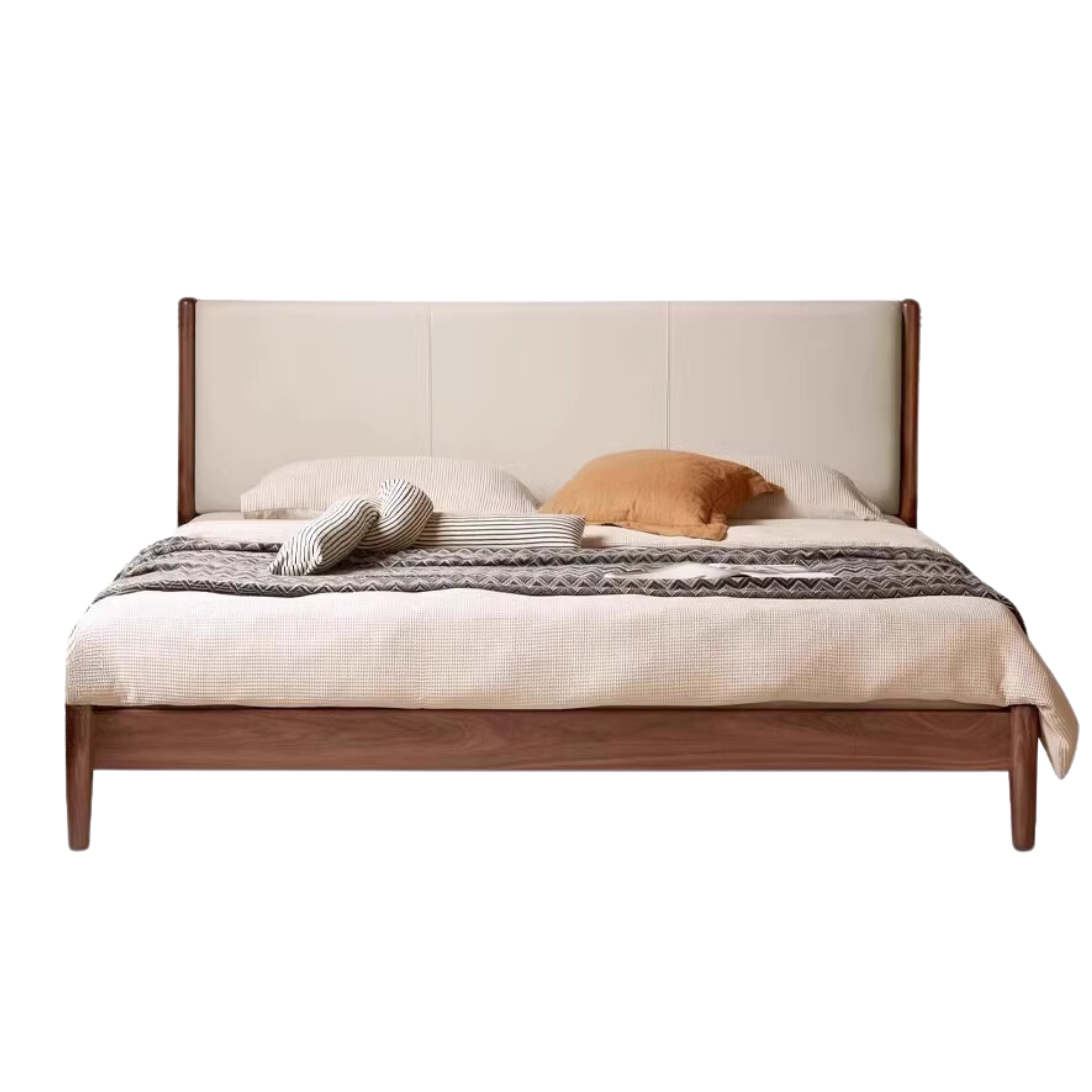 Oak,Black Walnut Solid Wood Top-Grain Cowhide Leather Bed