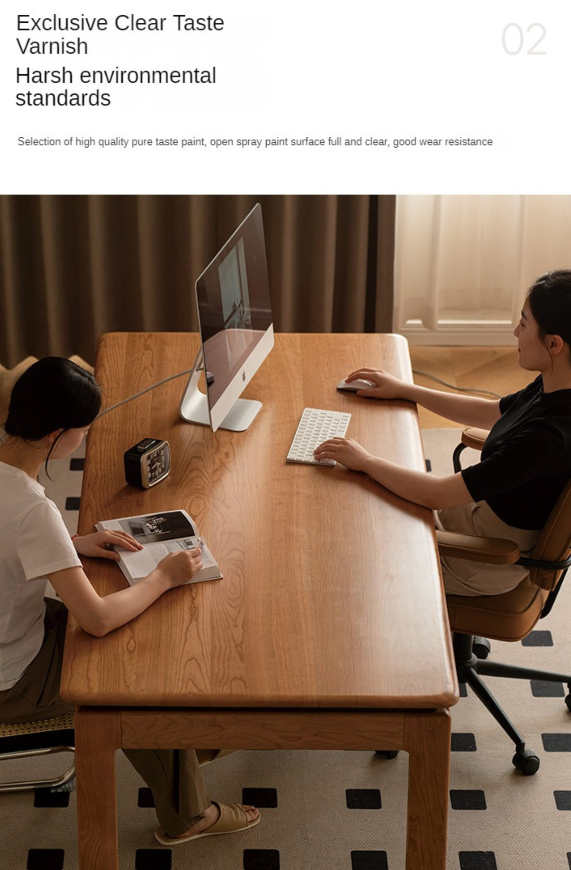 Cherry Solid Wood Color Large Office Desk
