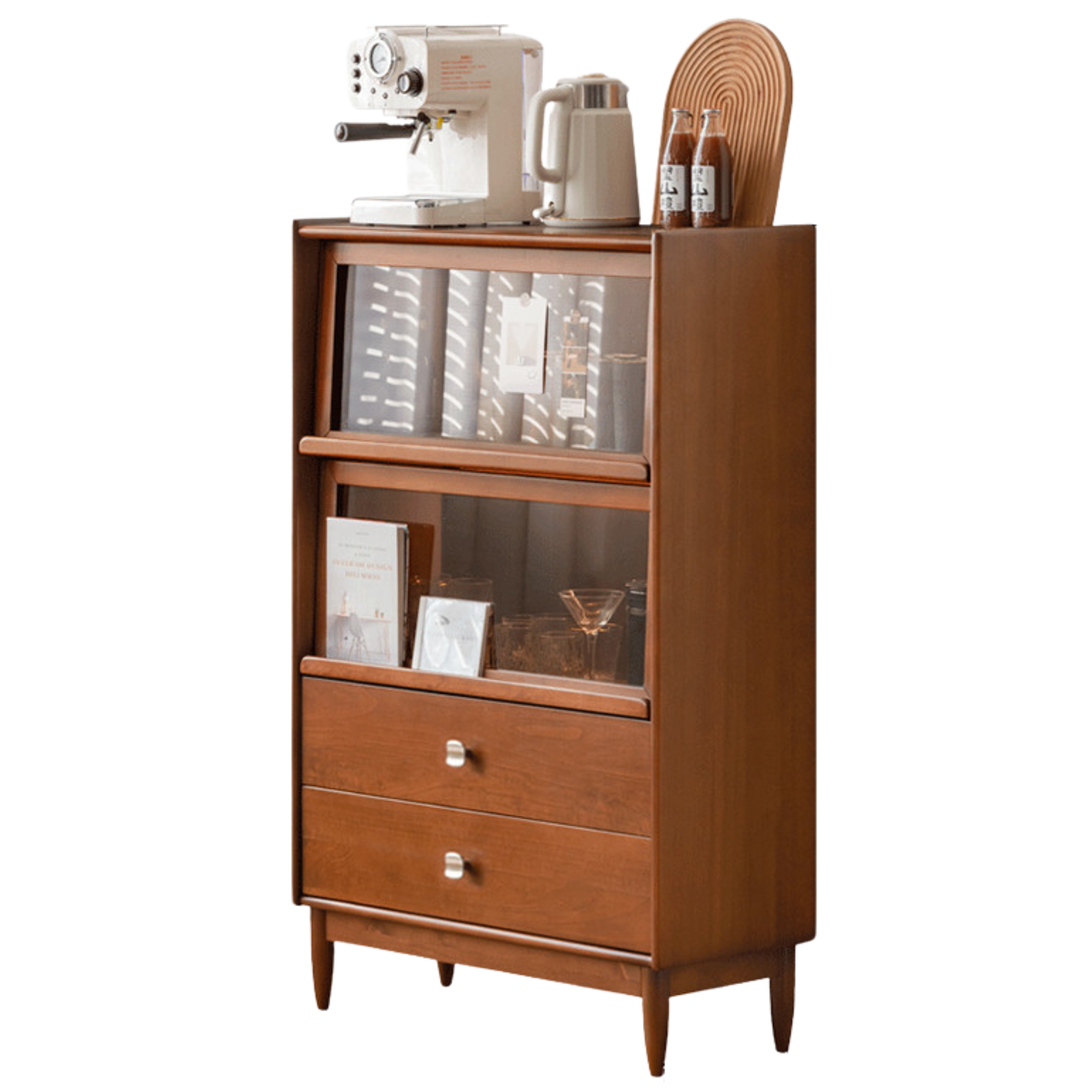 Poplar Solid Wood French Retro Side Cabinet