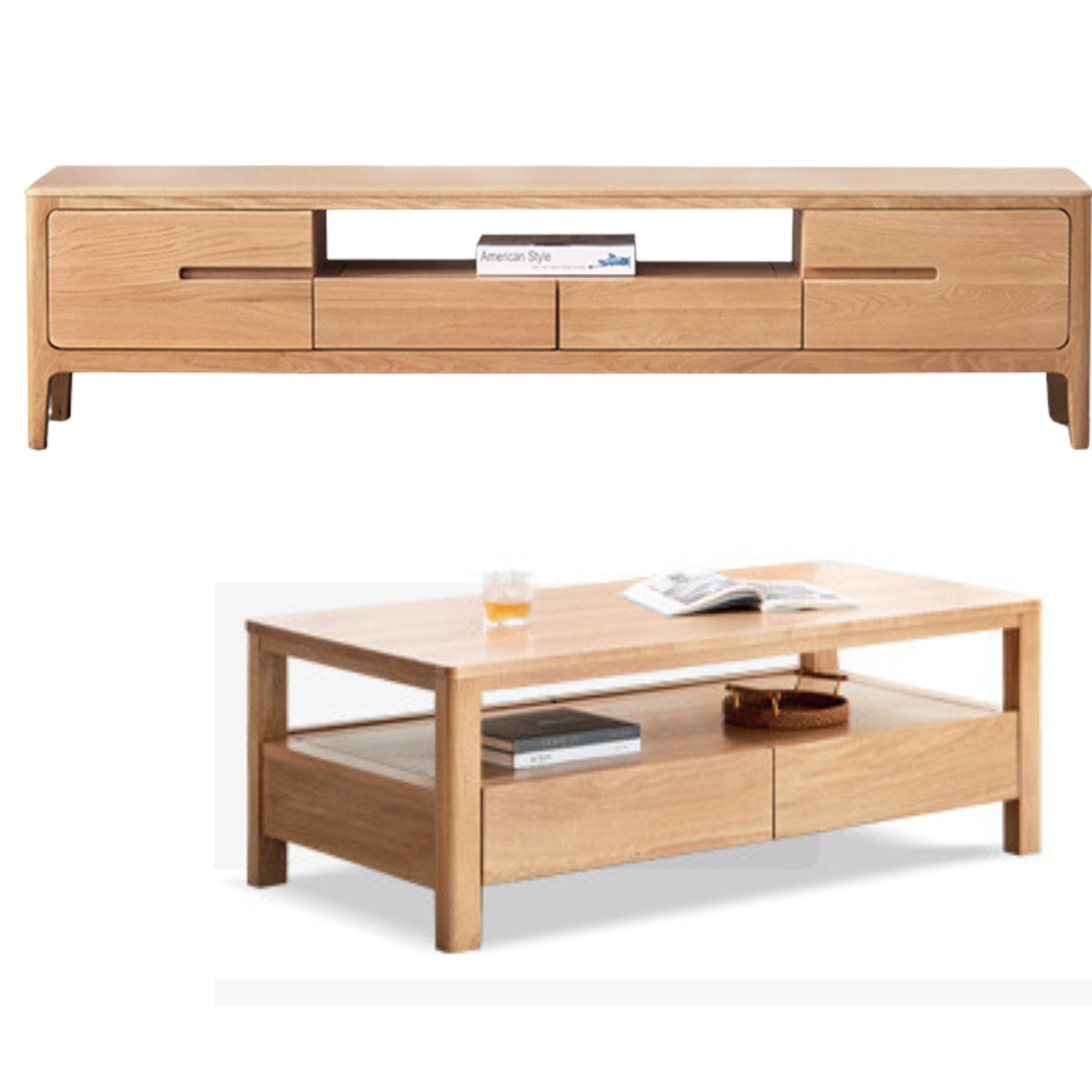 Oak, Rubber Solid wood Modern TV Stand.