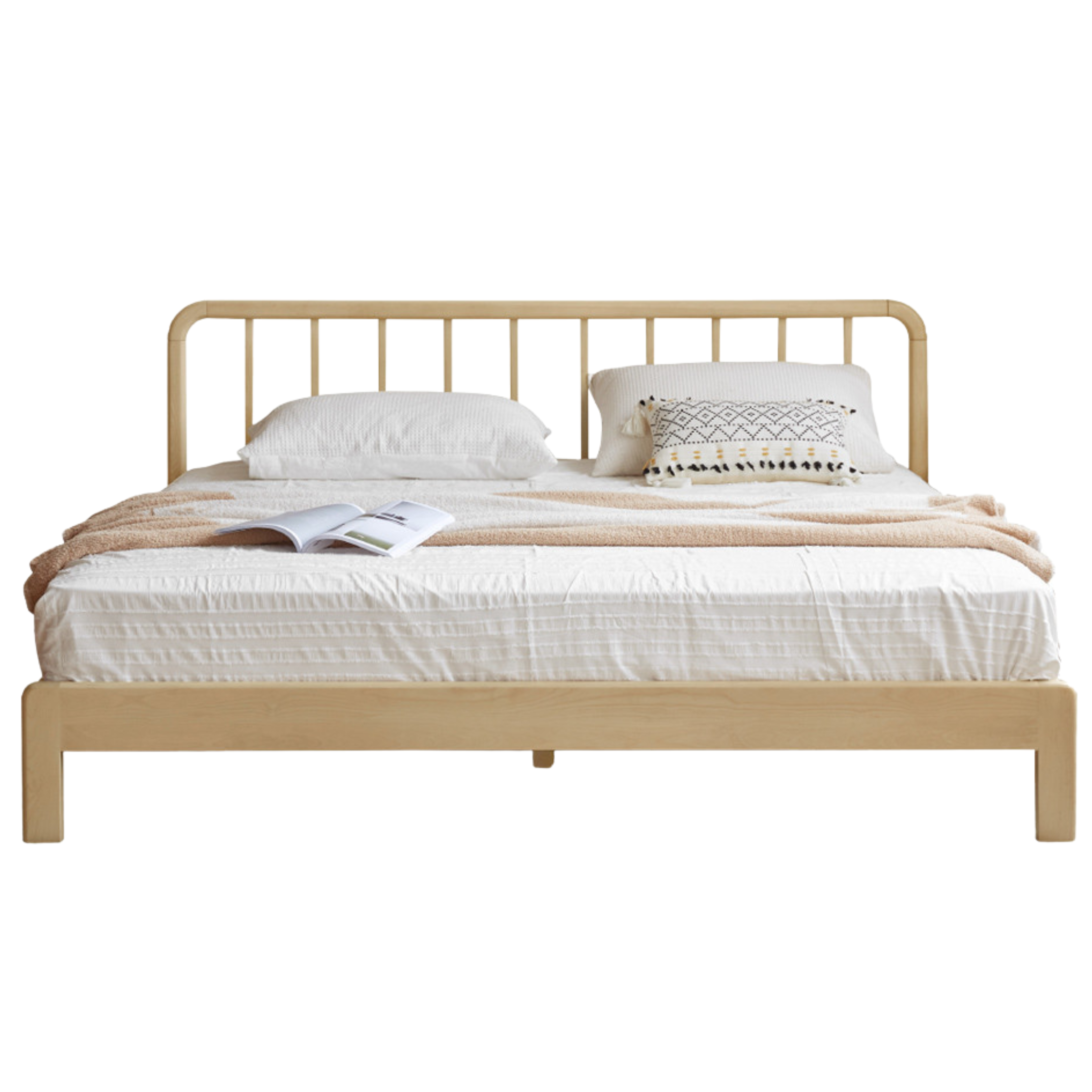 European Beech Solid Wood Bed Modern Simple