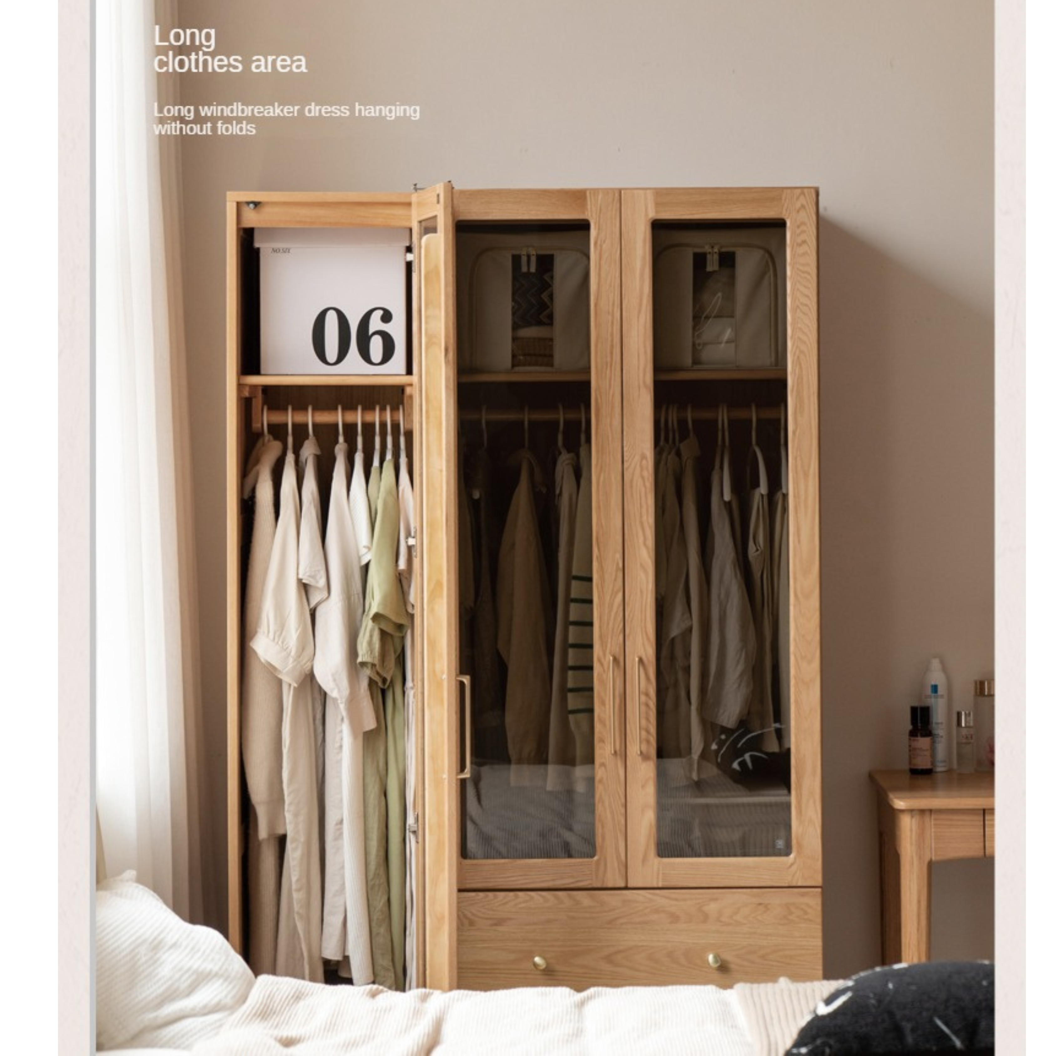 Oak Solid Wood Modern Wardrobe Free Combination.