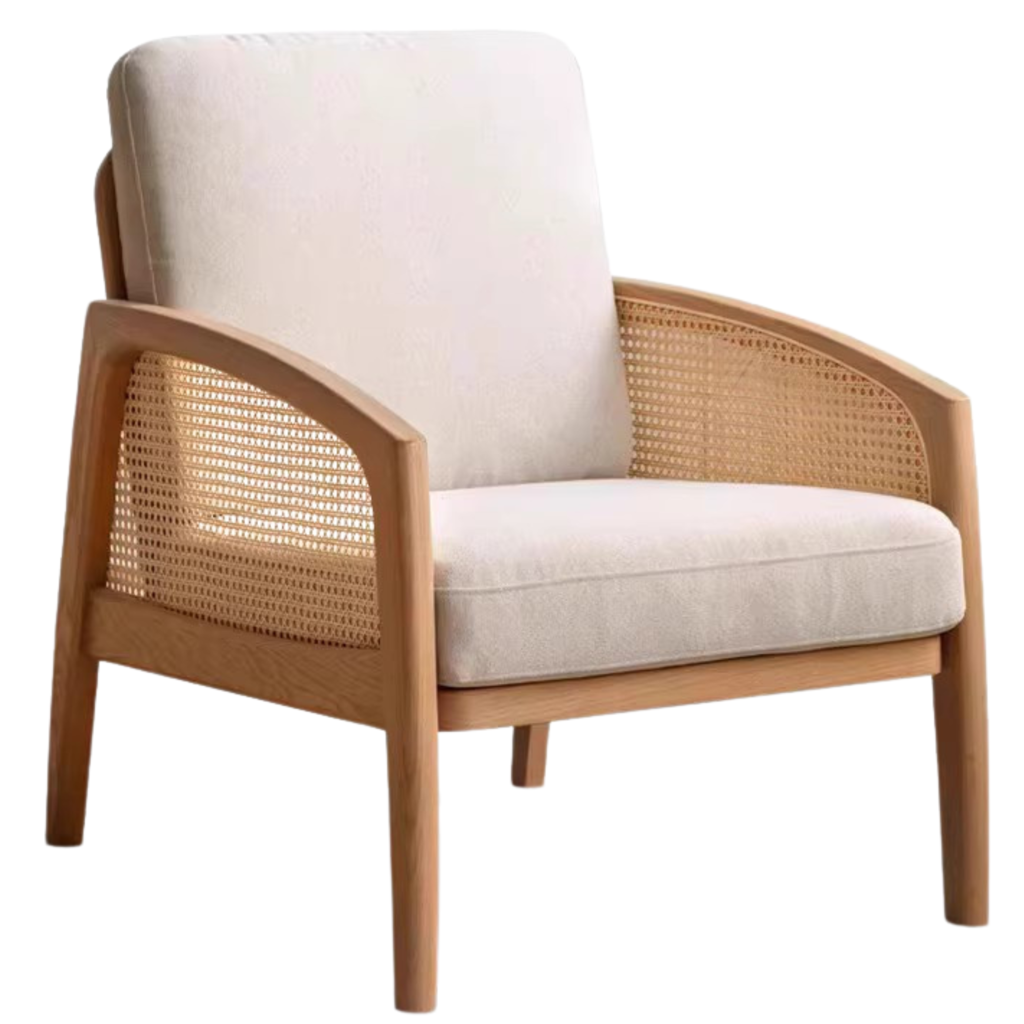 Oak Solid Wood Milky Skin Tone Armchair Rattan
