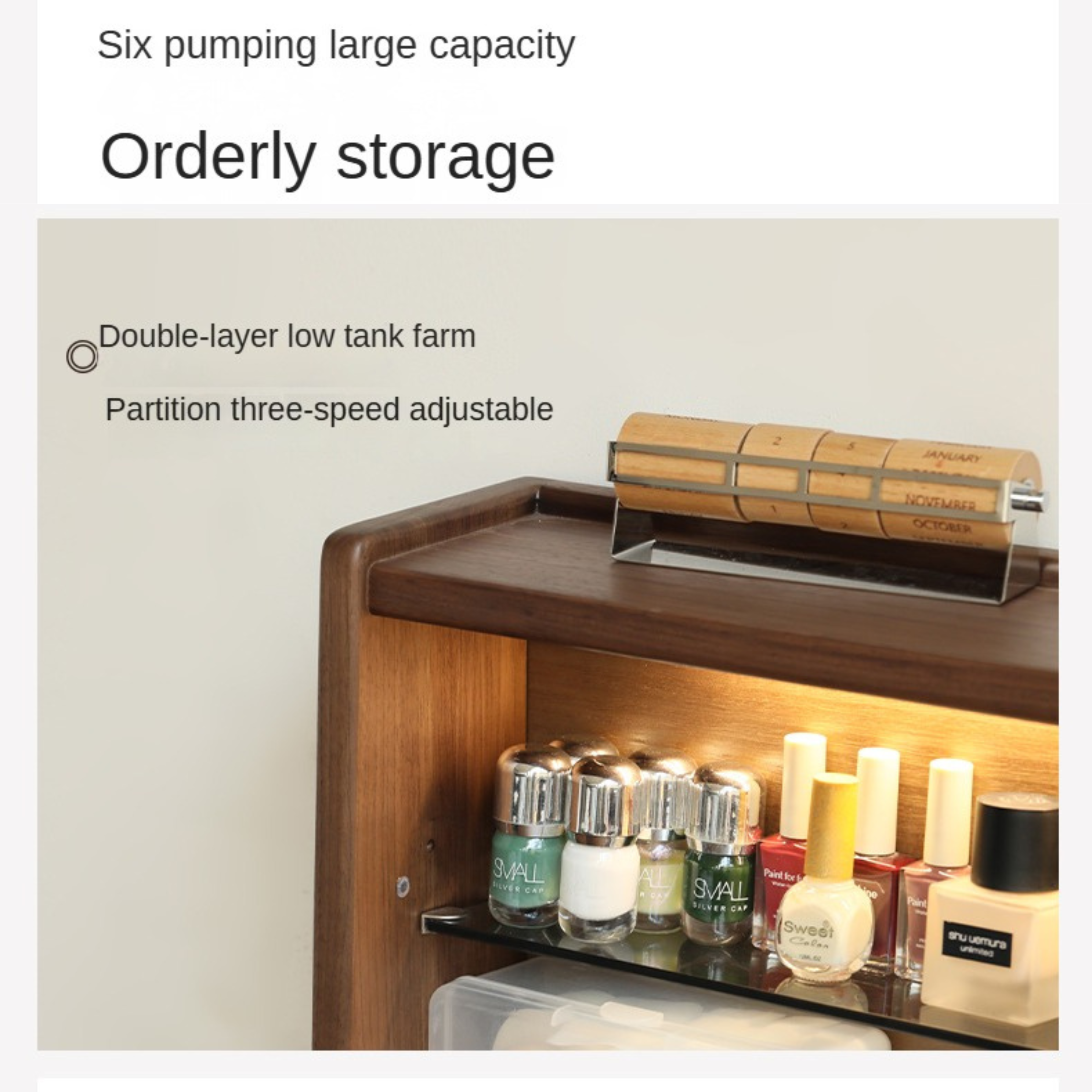 Black Walnut, Sandawood Light Luxury Retractable Vanity Table.