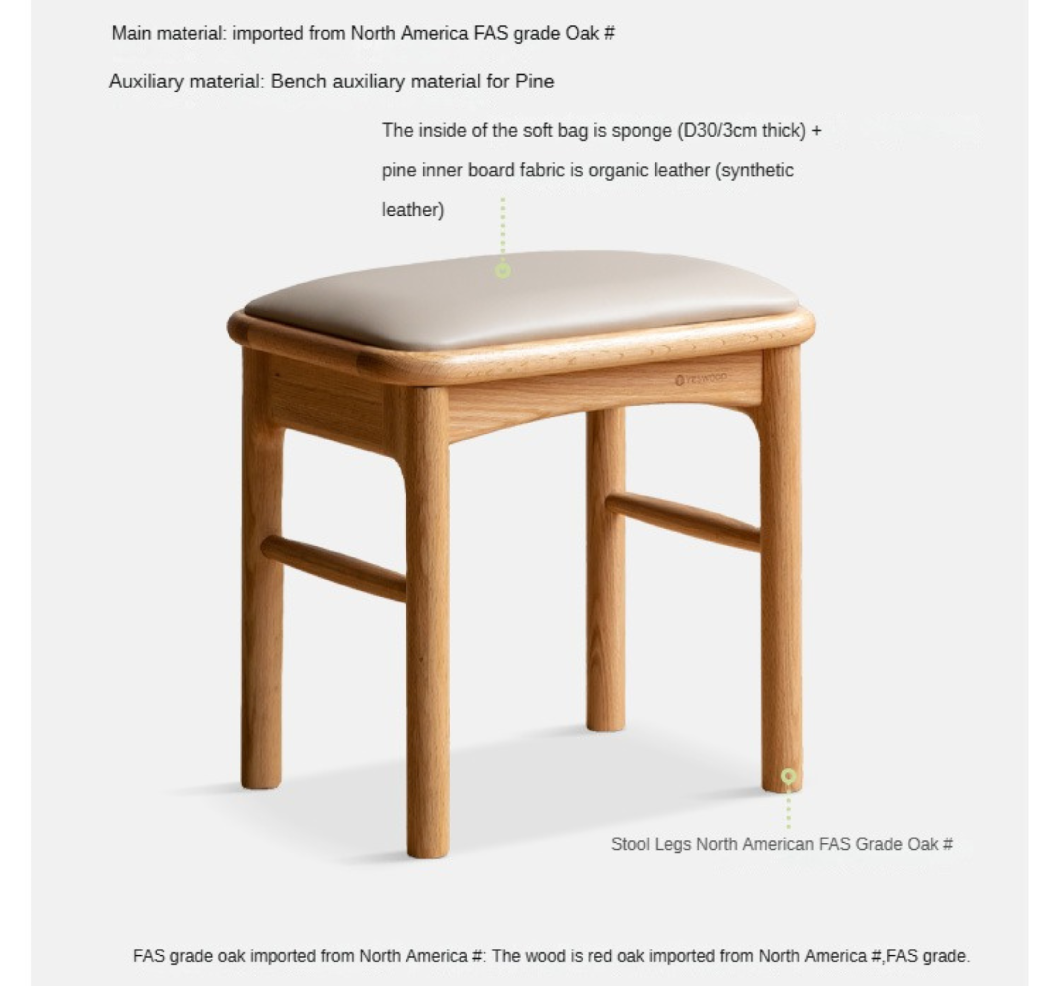 Oak Solid Wood Modern Soft Tea Stool