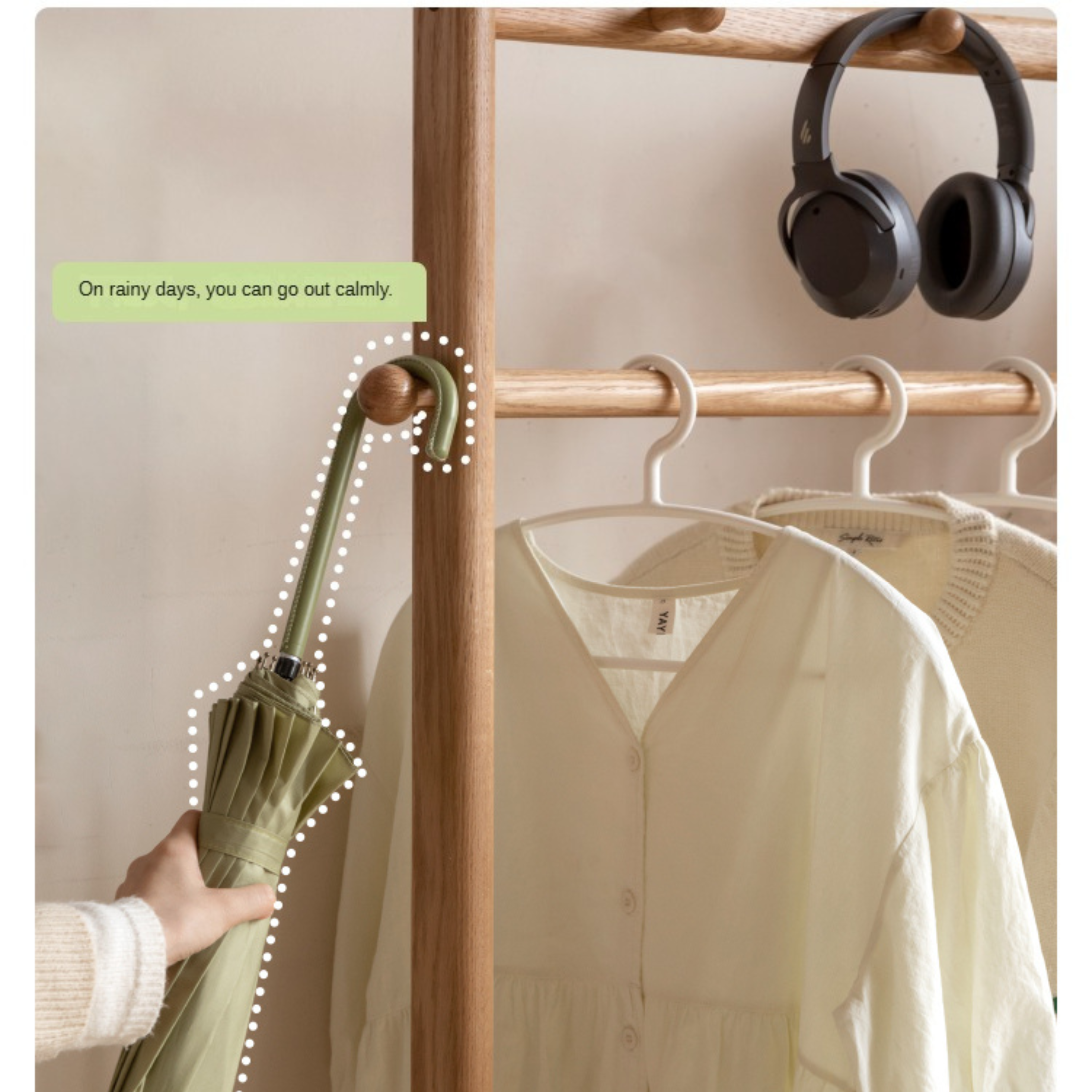 Oak, Birch, Solid Rubberwood Movable Hanger