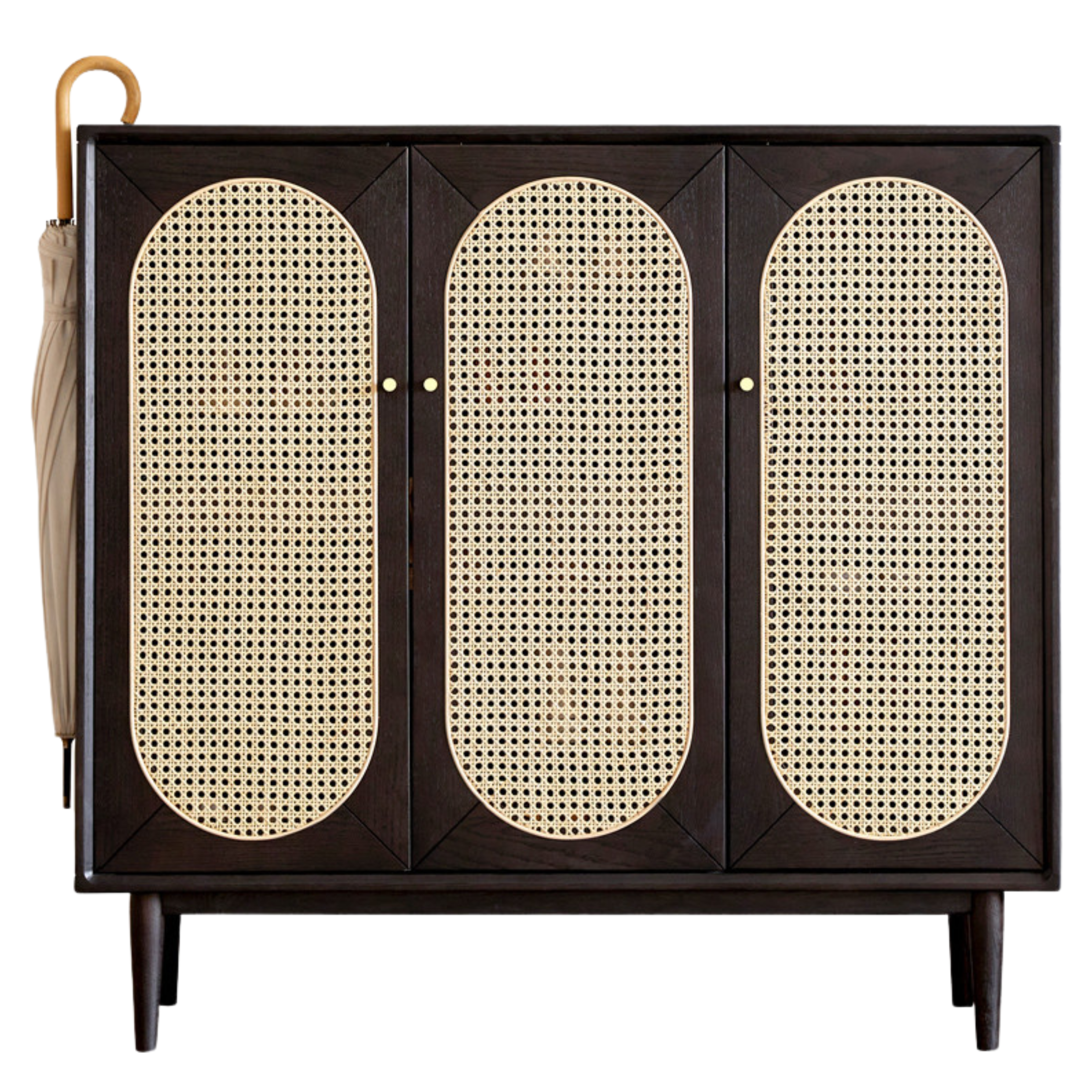 Oak Solid Wood Black Rattan Shoe Cabinet