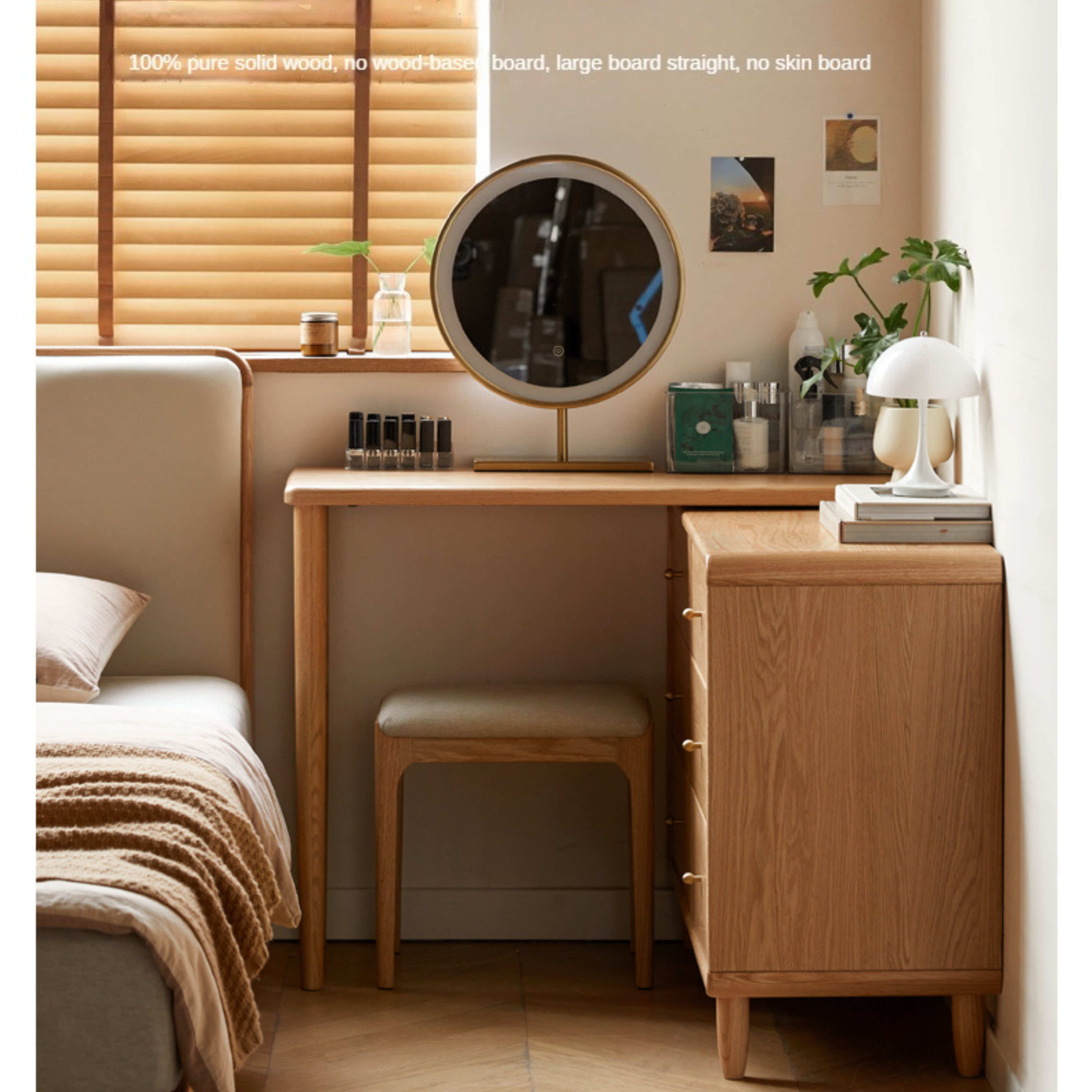 Oak Solid Wood Retractable Dressing Table.