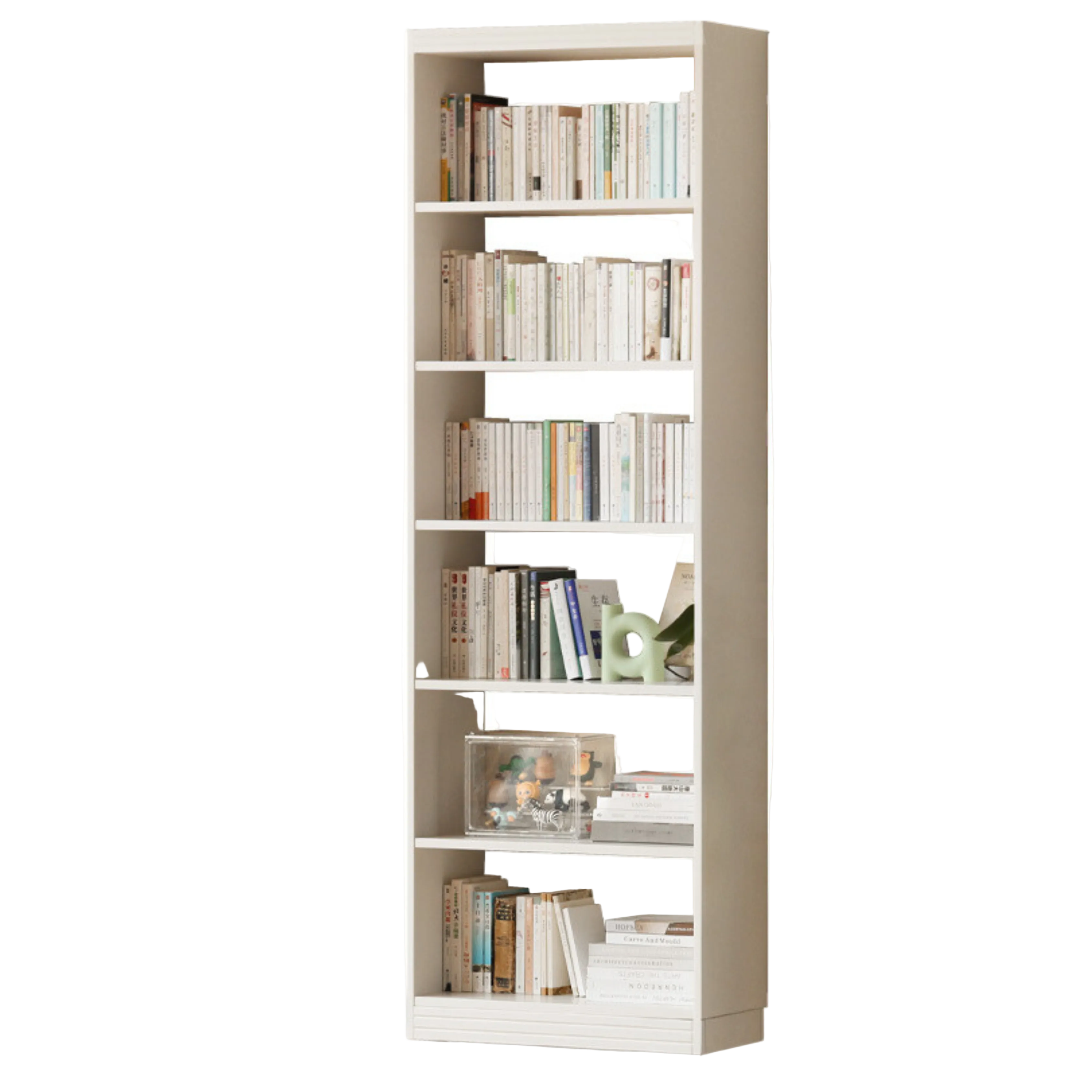 Solid Rubberwood Bookshelf Wall-To-Ceiling Shelf White Cream Style