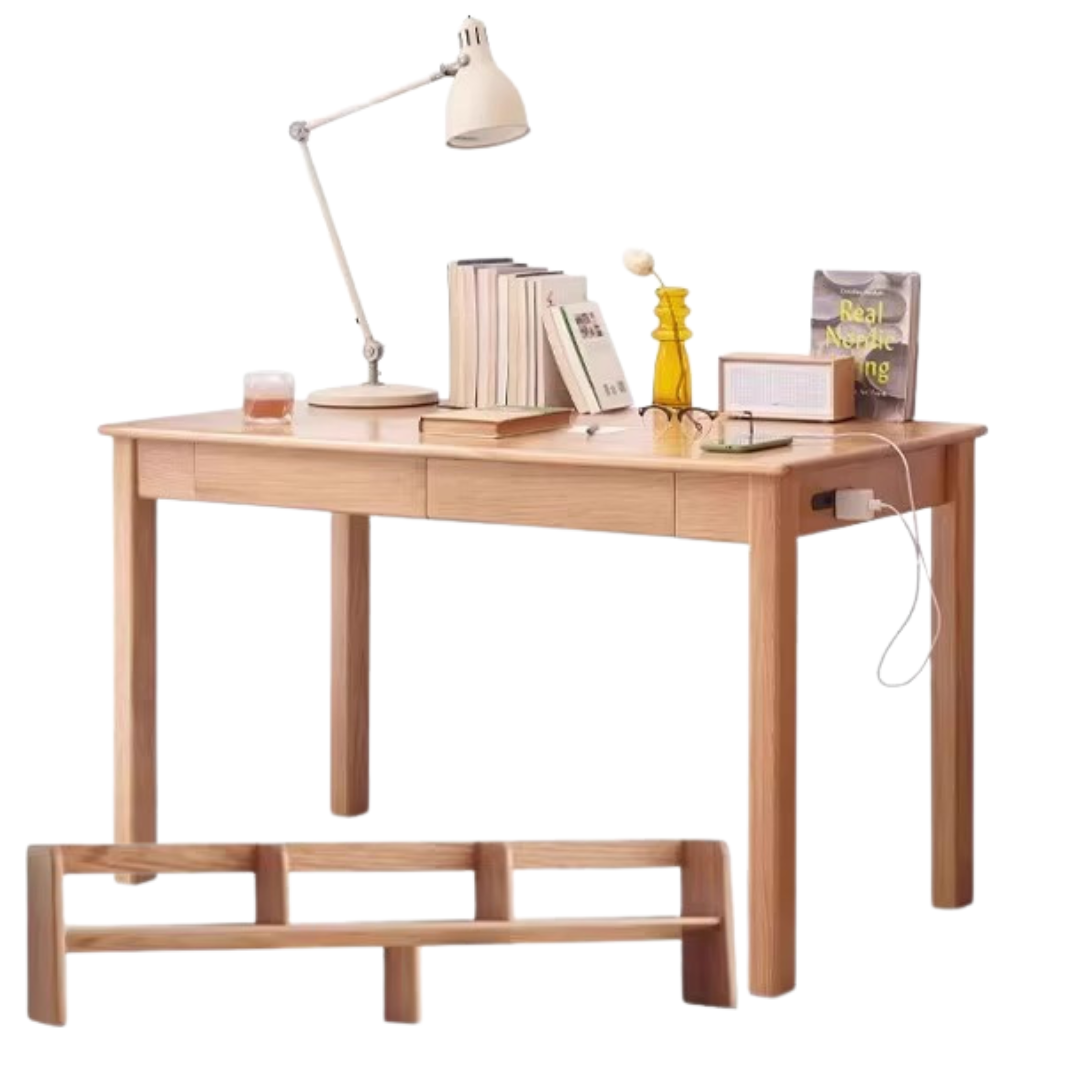 Oak, Ash Solid Wood USB Office Desk