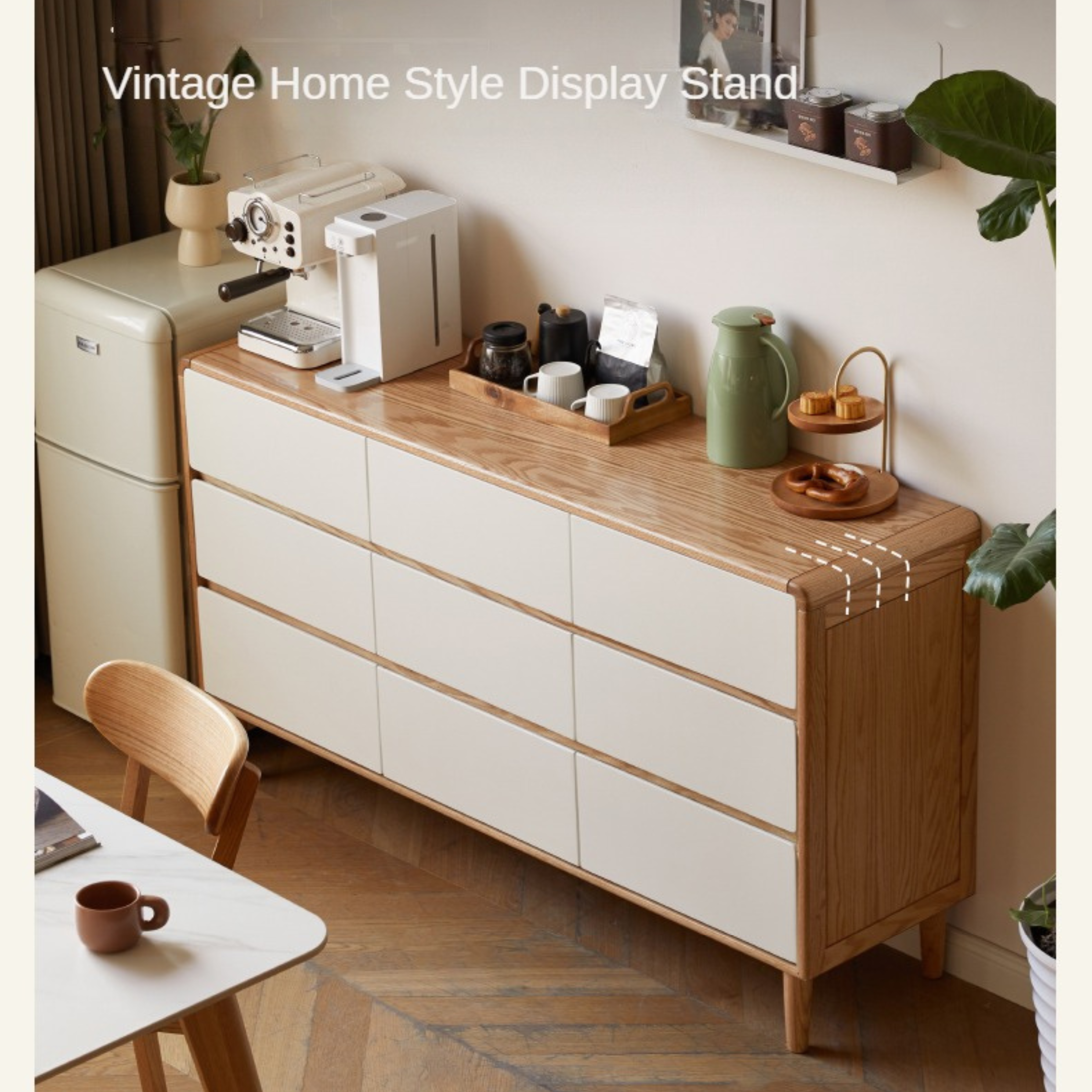 Oak Solid Wood Modern Nine Drawer Cabinet